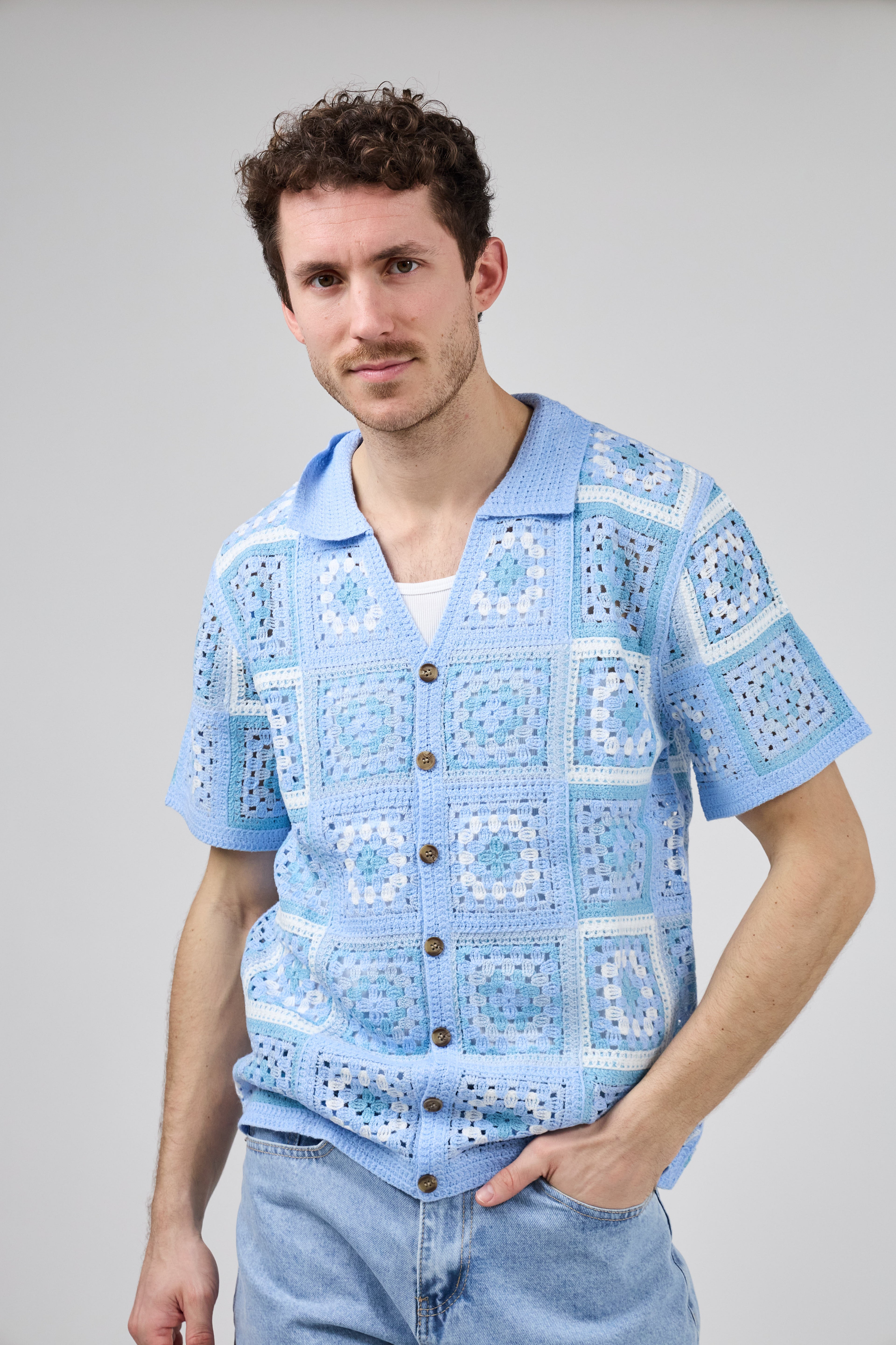 Chemise homme crochet manches courtes style vintage