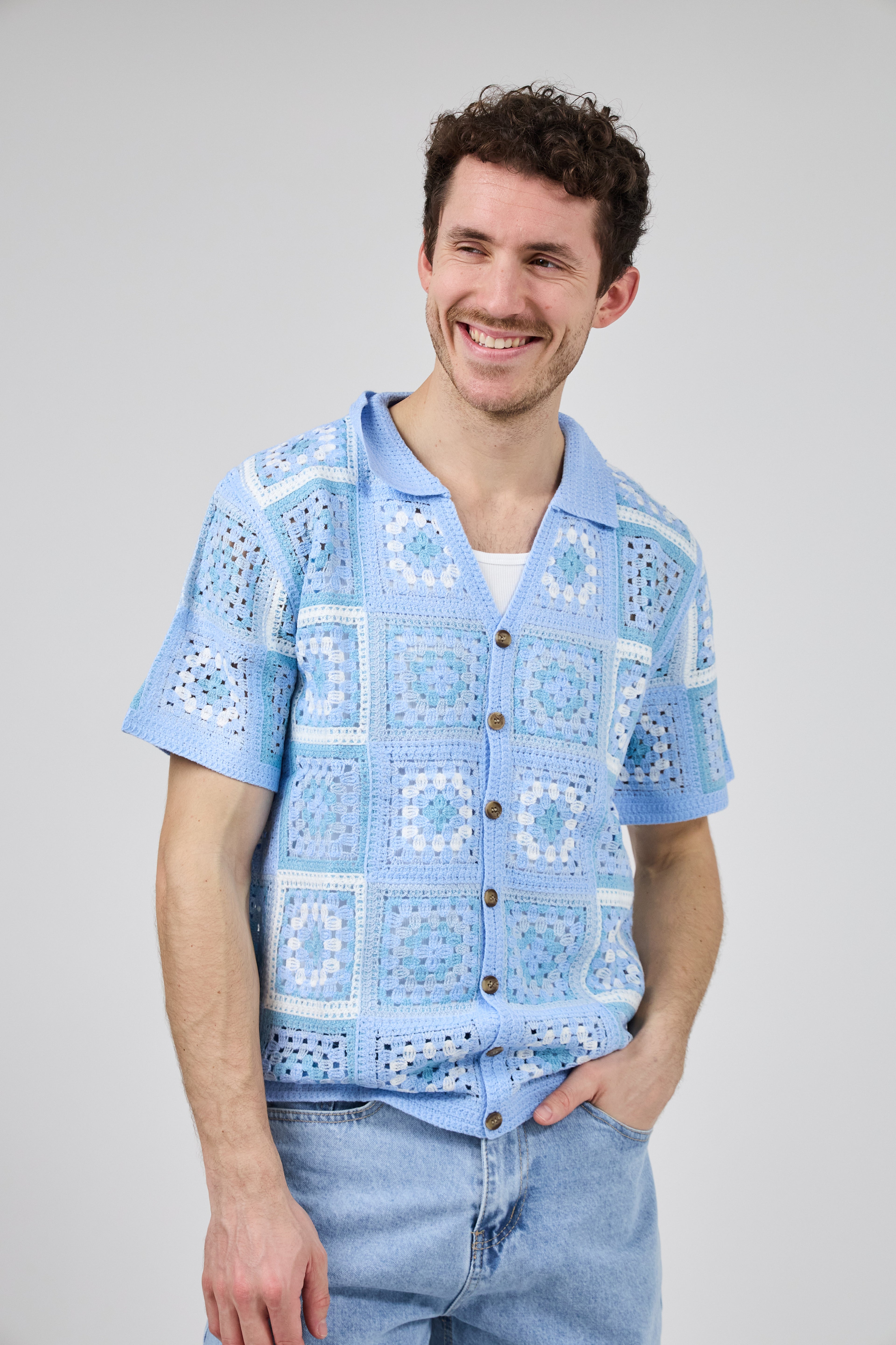 Chemise homme crochet manches courtes style vintage