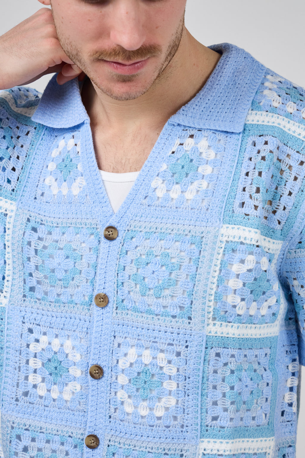 Chemise homme crochet manches courtes style vintage