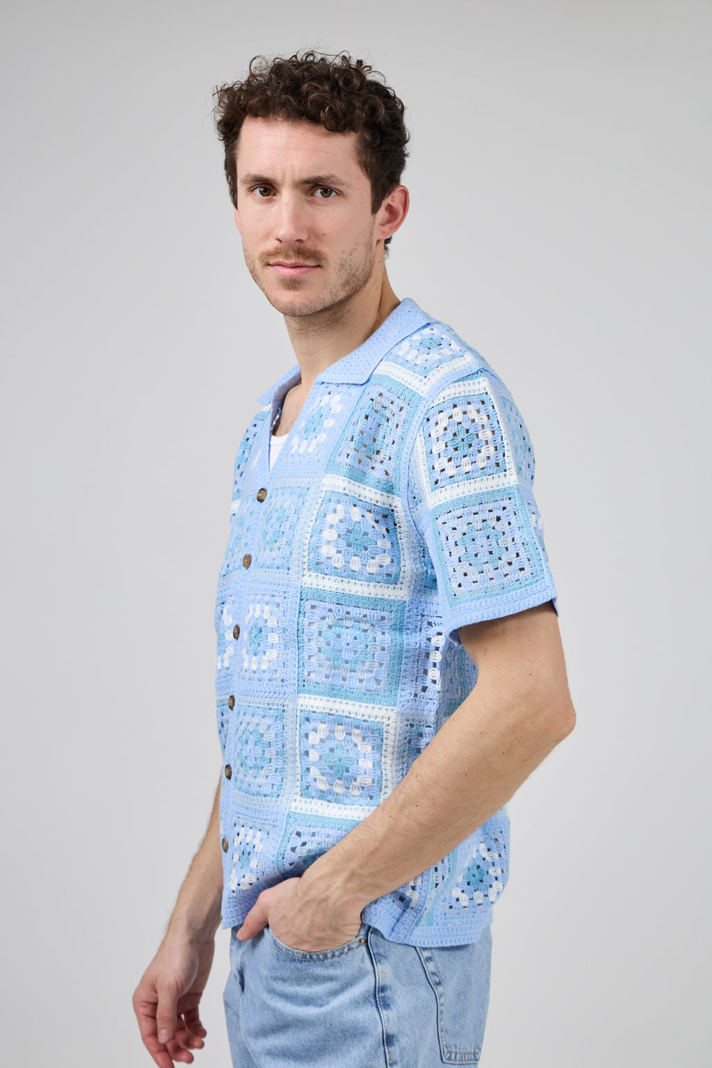 Chemise homme crochet manches courtes style vintage
