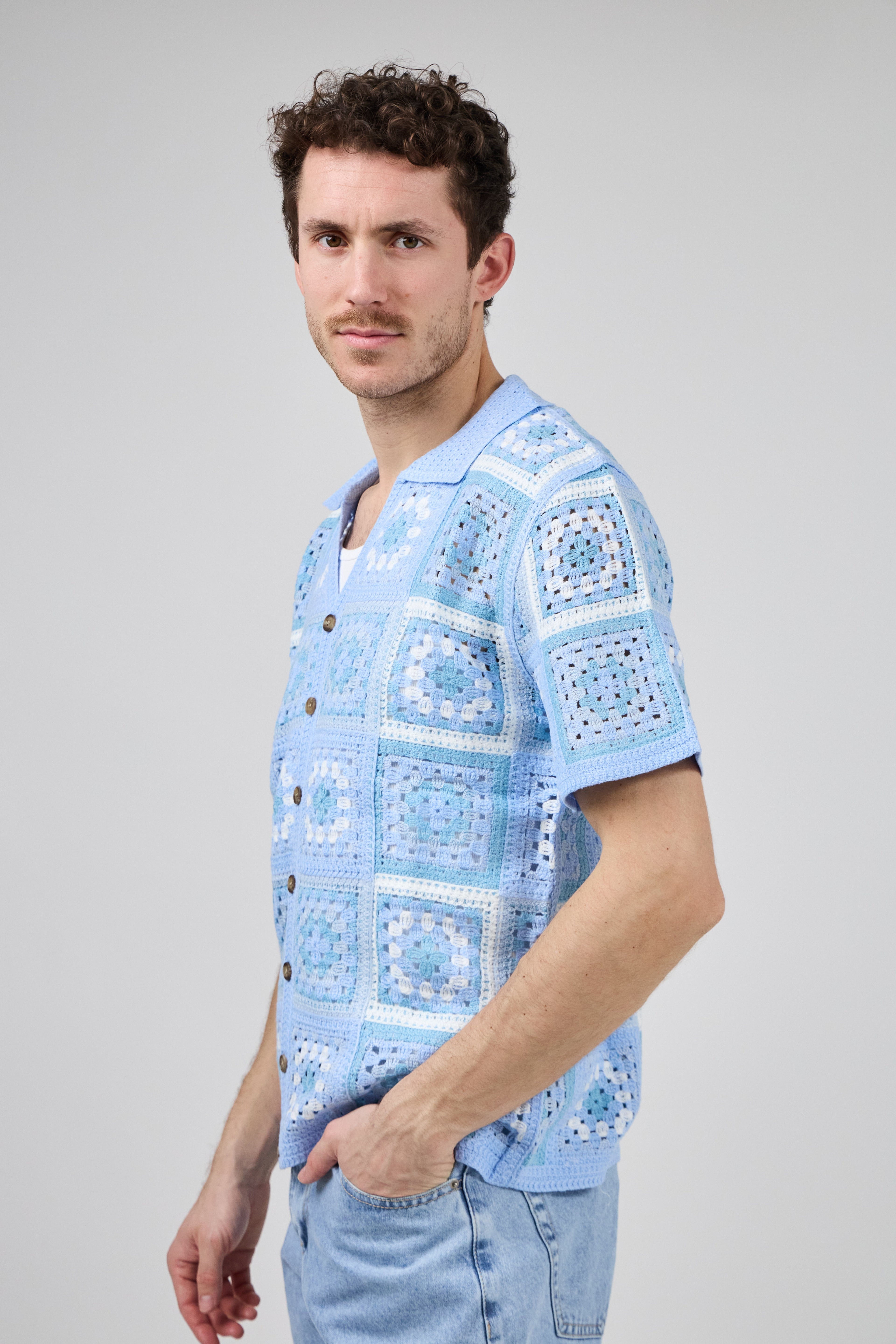Chemise homme crochet manches courtes style vintage