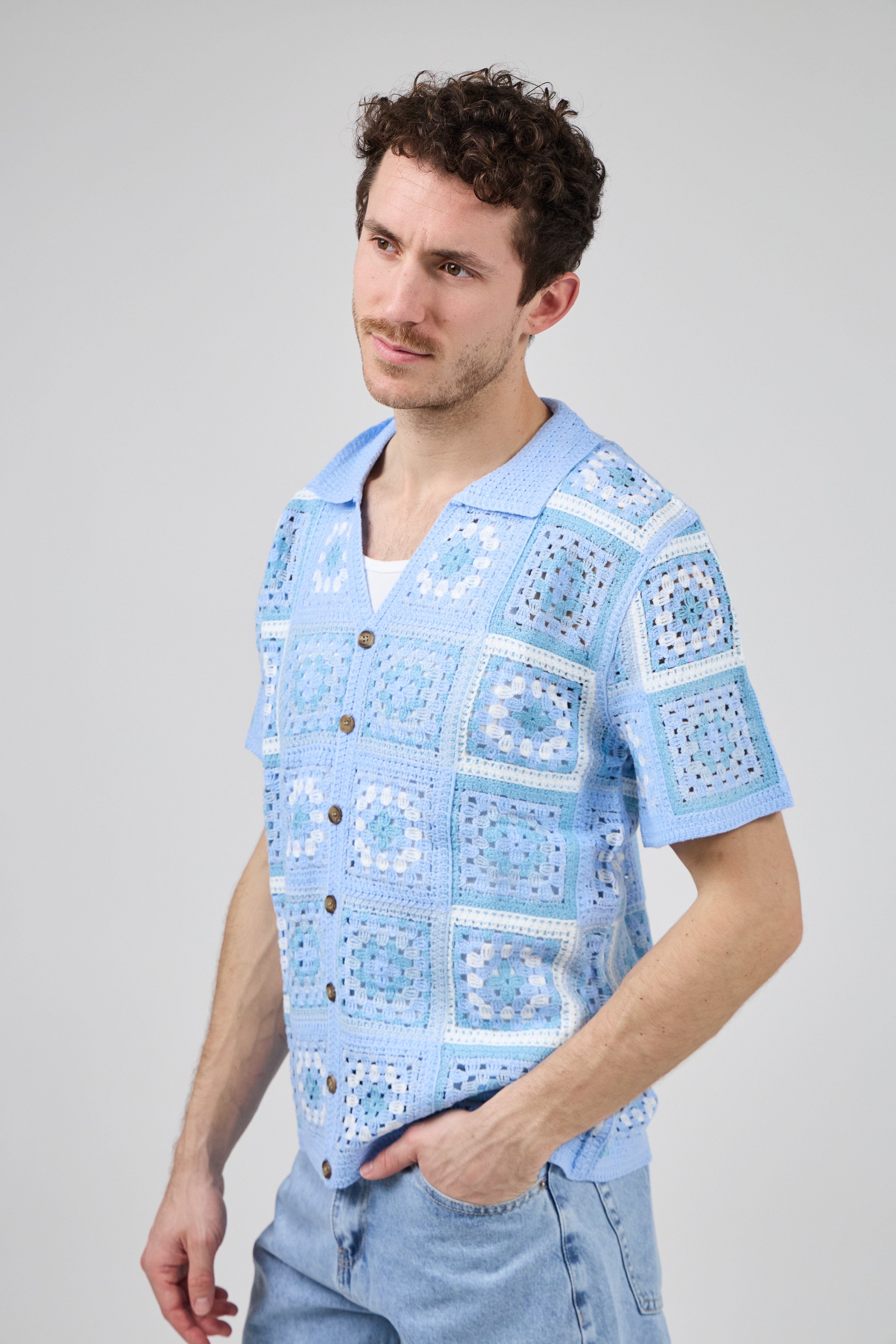 Chemise homme crochet manches courtes style vintage
