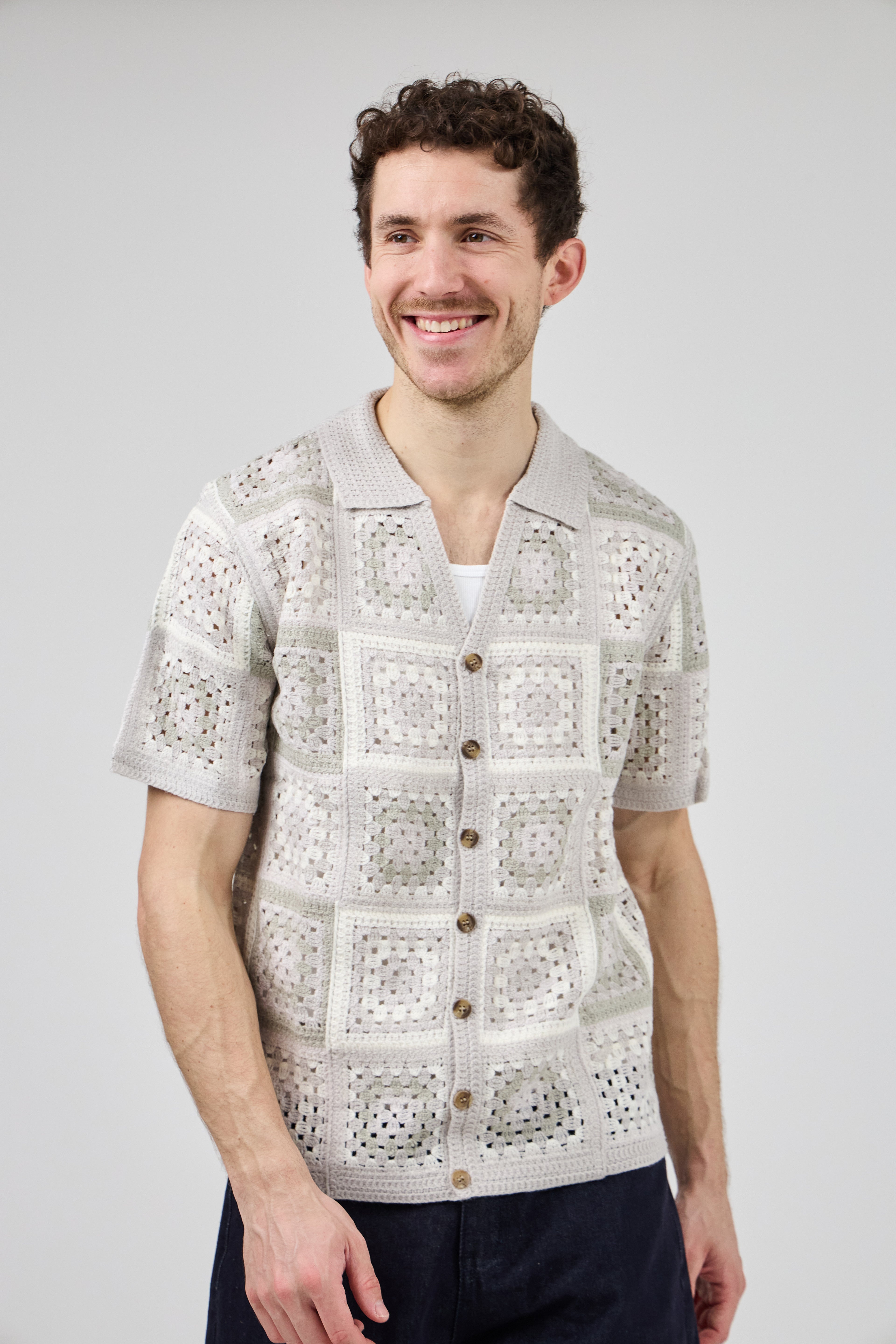 Chemise homme crochet manches courtes style vintage