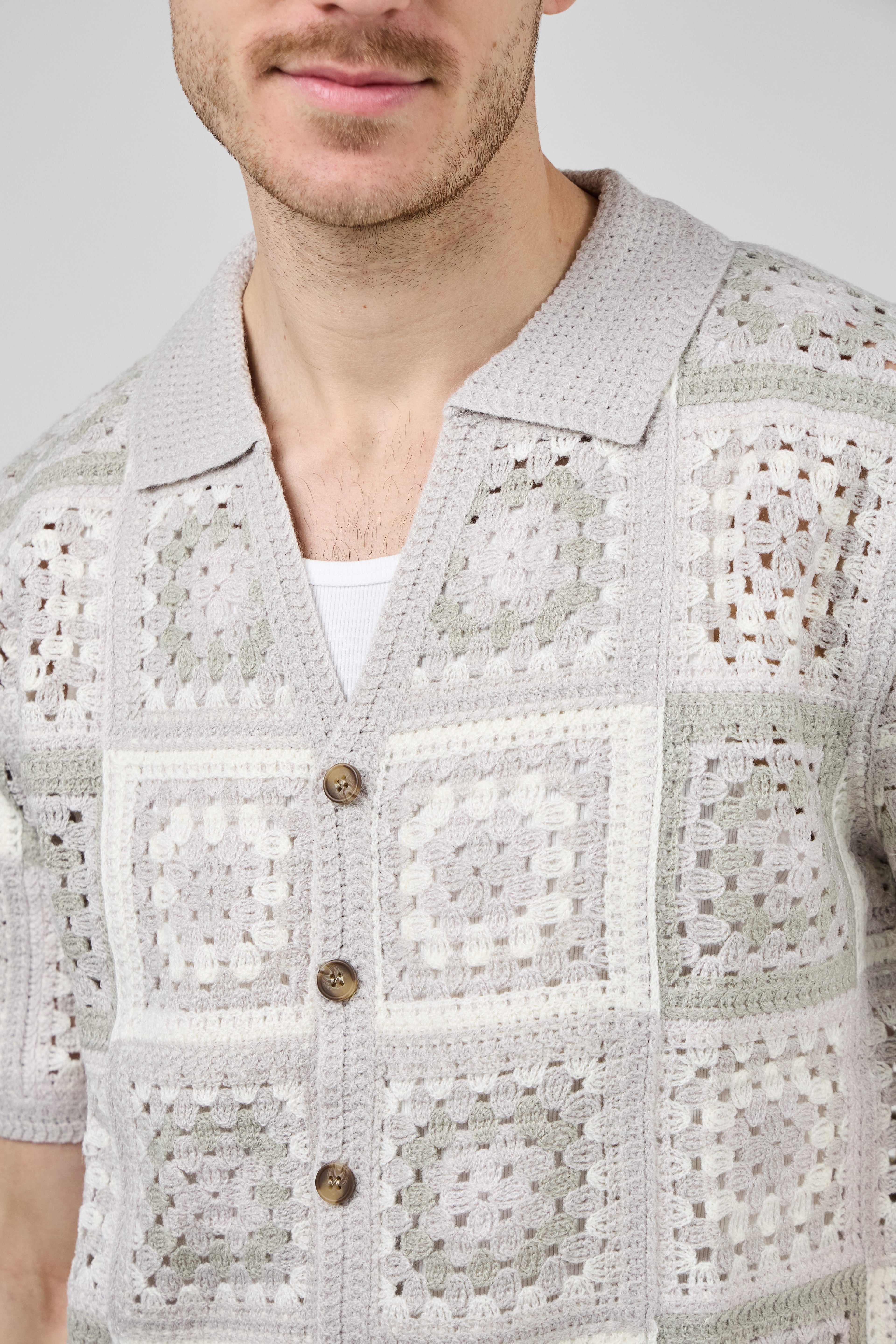 Chemise homme crochet manches courtes style vintage