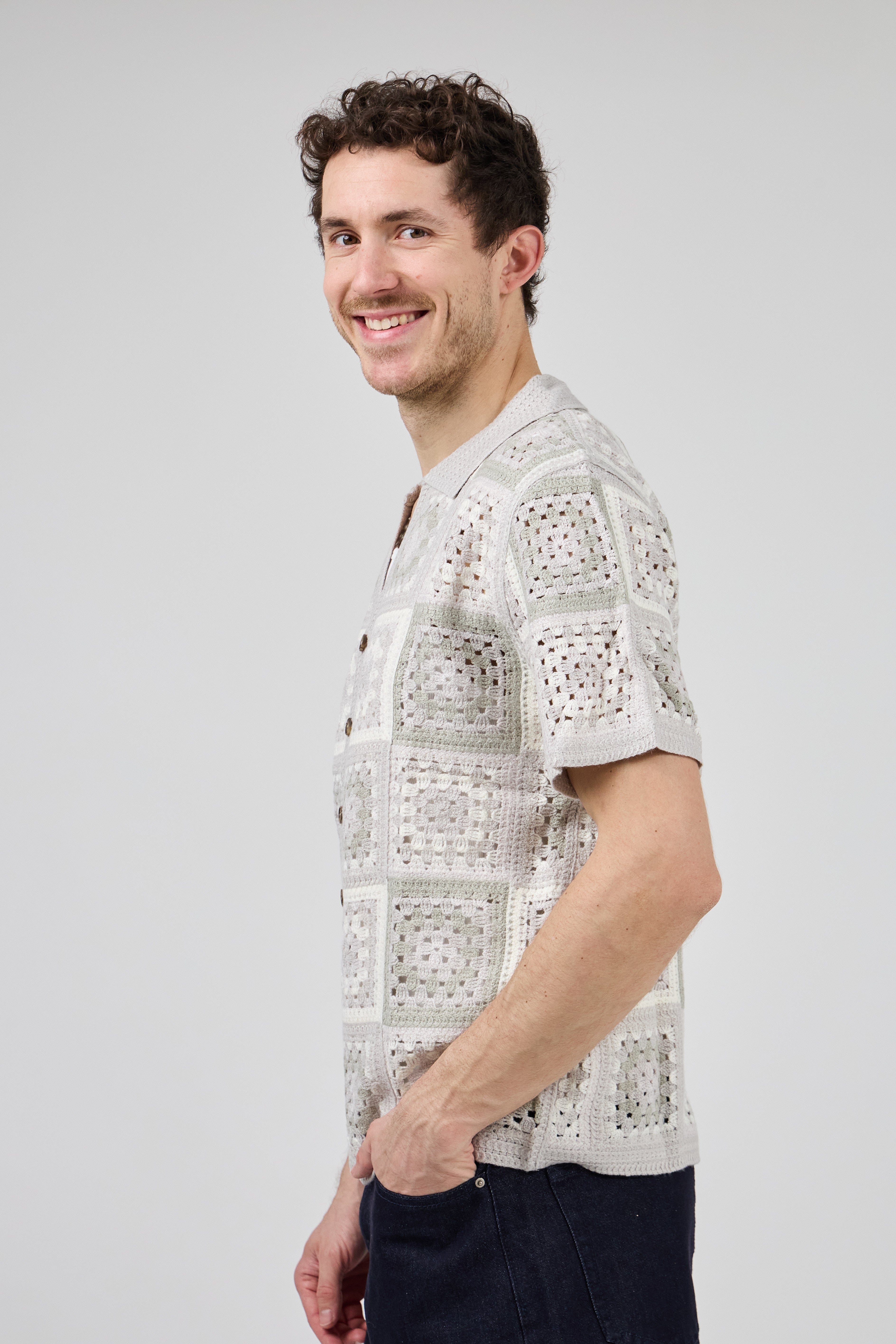 Chemise homme crochet manches courtes style vintage