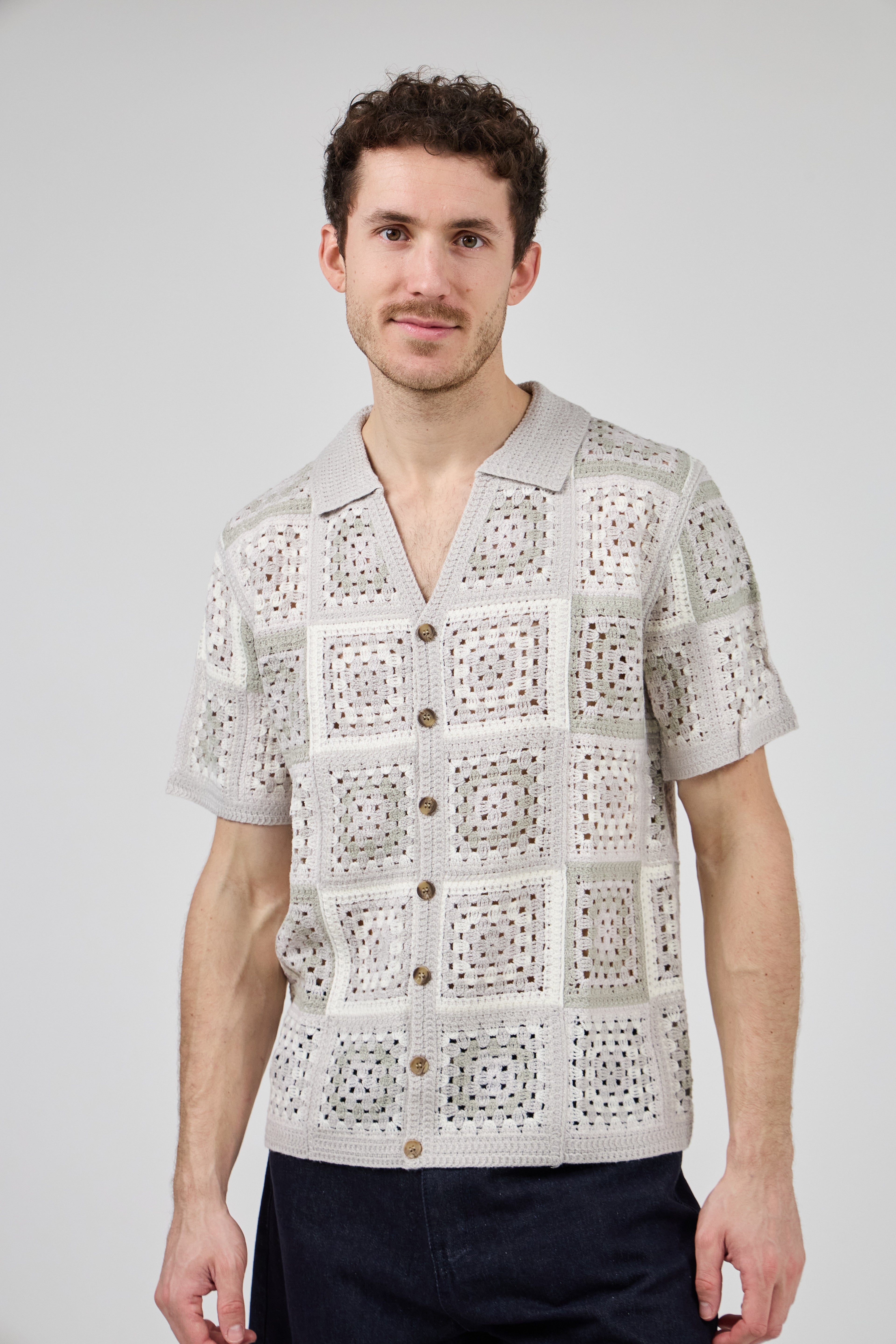 Chemise homme crochet manches courtes style vintage