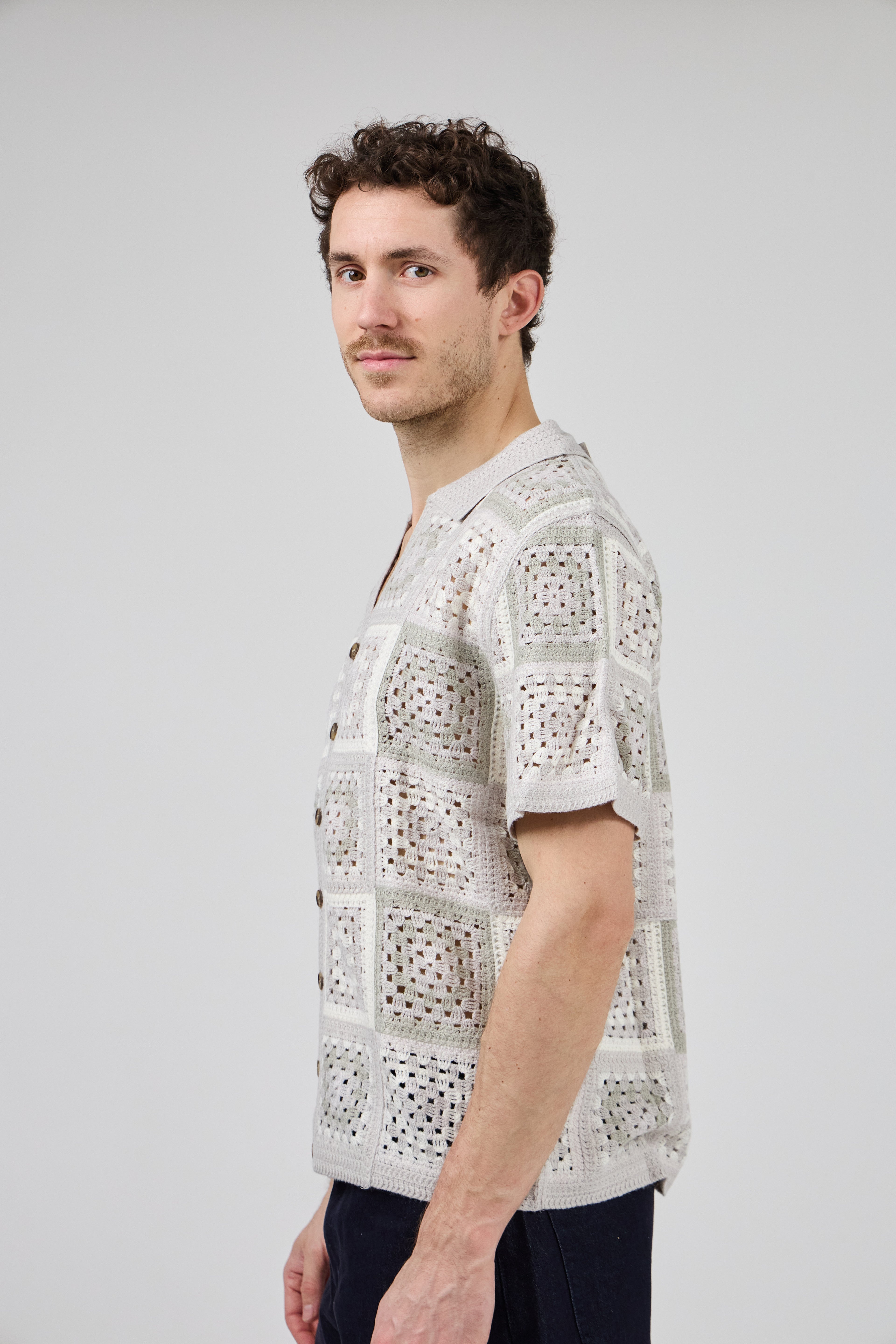 Chemise homme crochet manches courtes style vintage