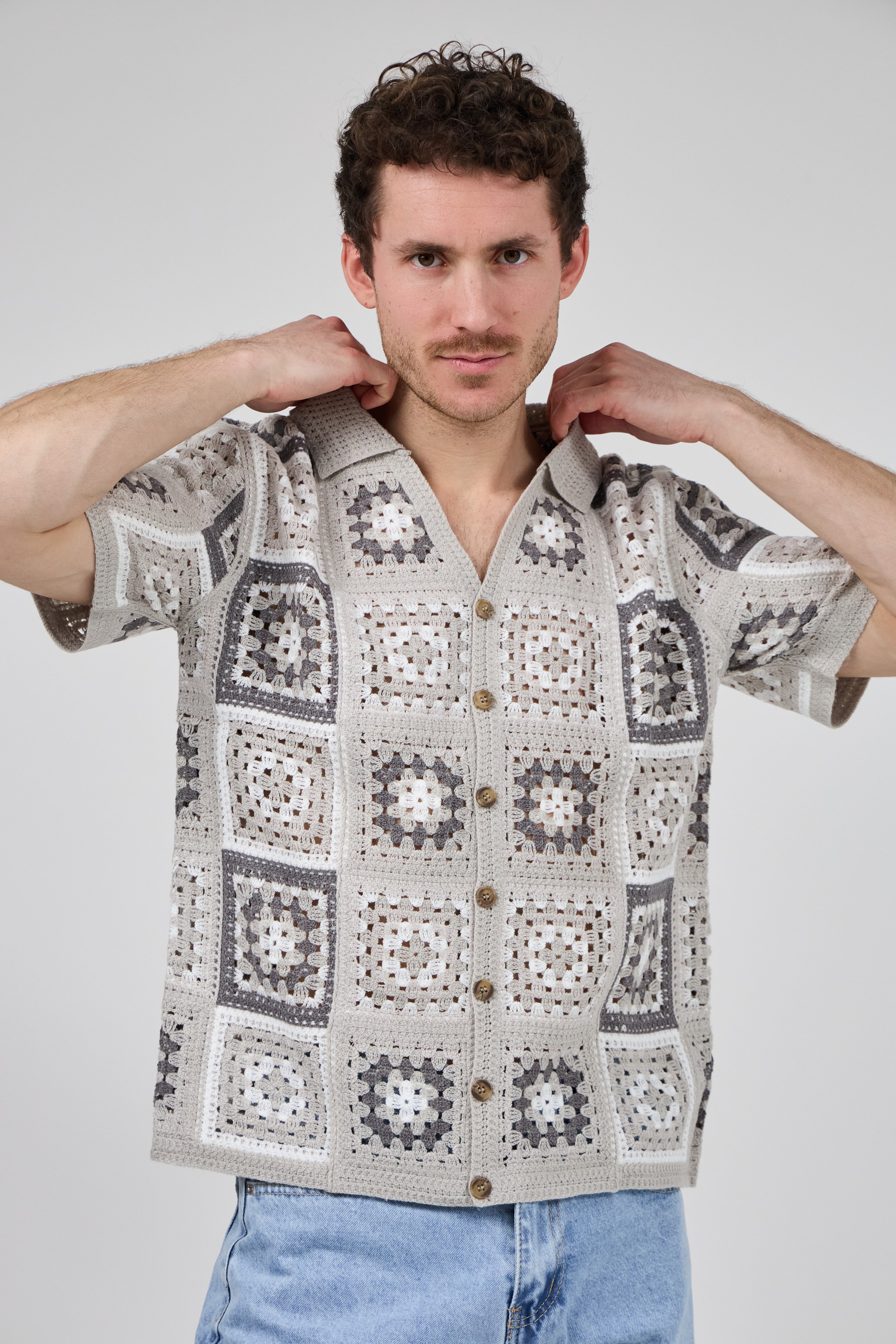 Chemise homme crochet manches courtes style vintage