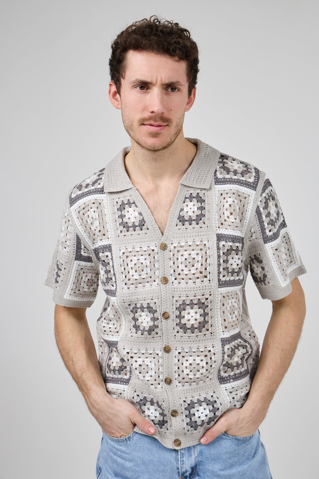 Chemise homme crochet manches courtes style vintage