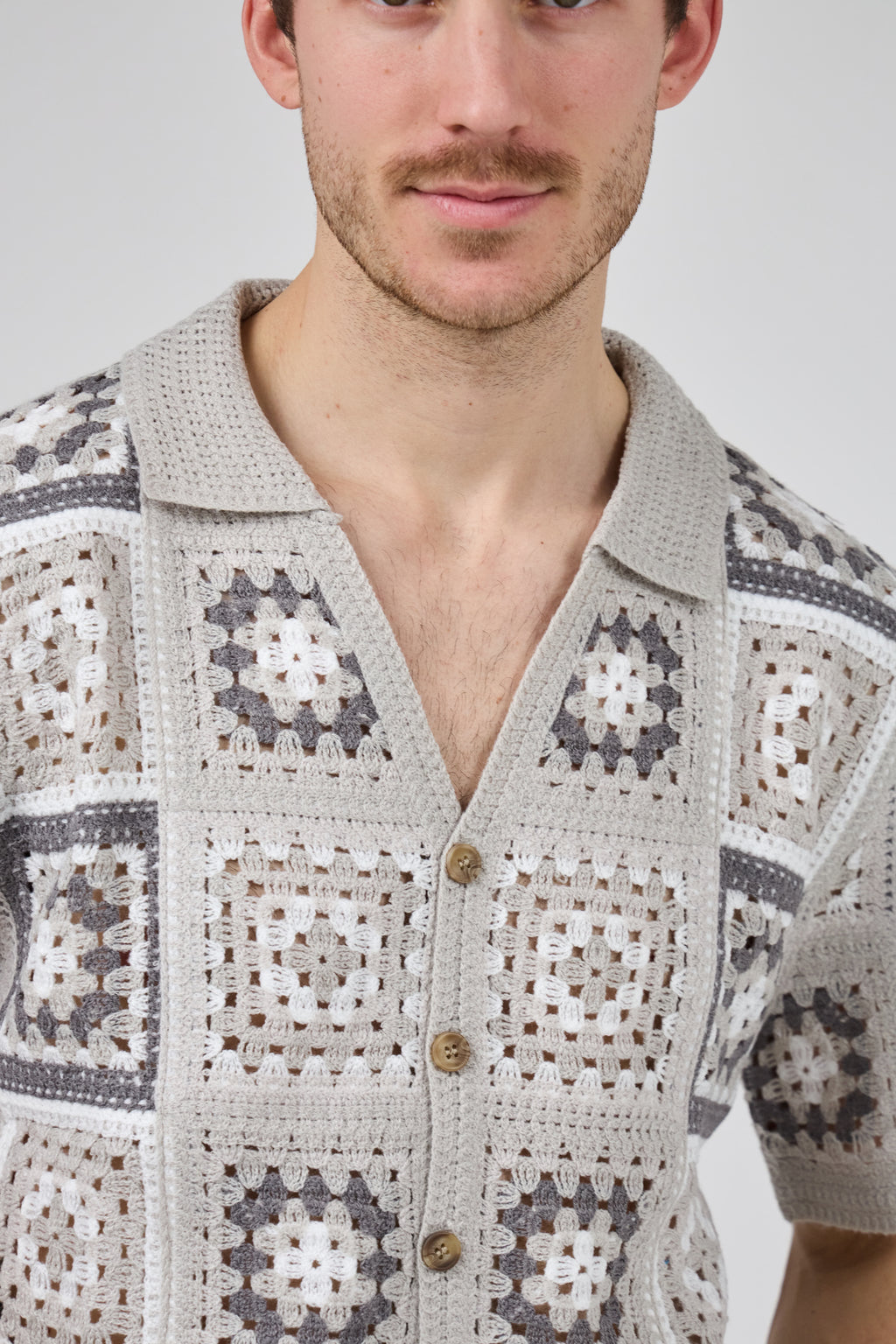 Chemise homme crochet manches courtes style vintage
