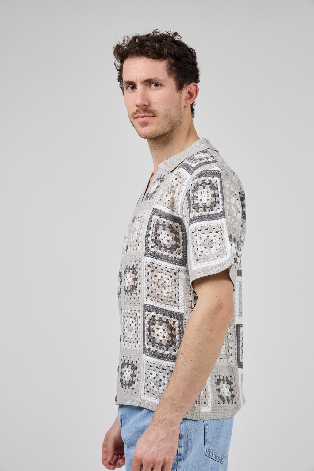 Chemise homme crochet manches courtes style vintage