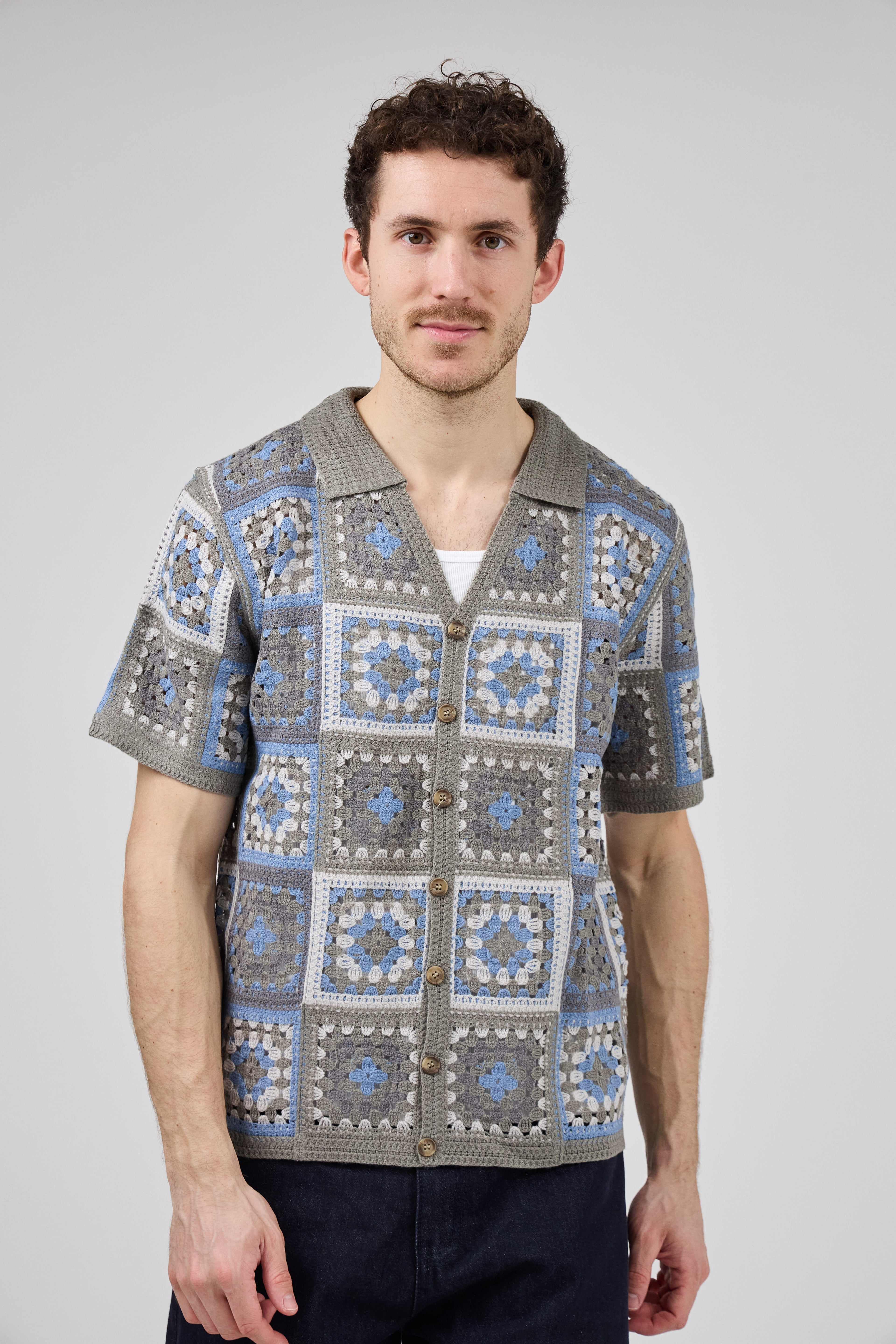 Chemise homme crochet manches courtes style vintage