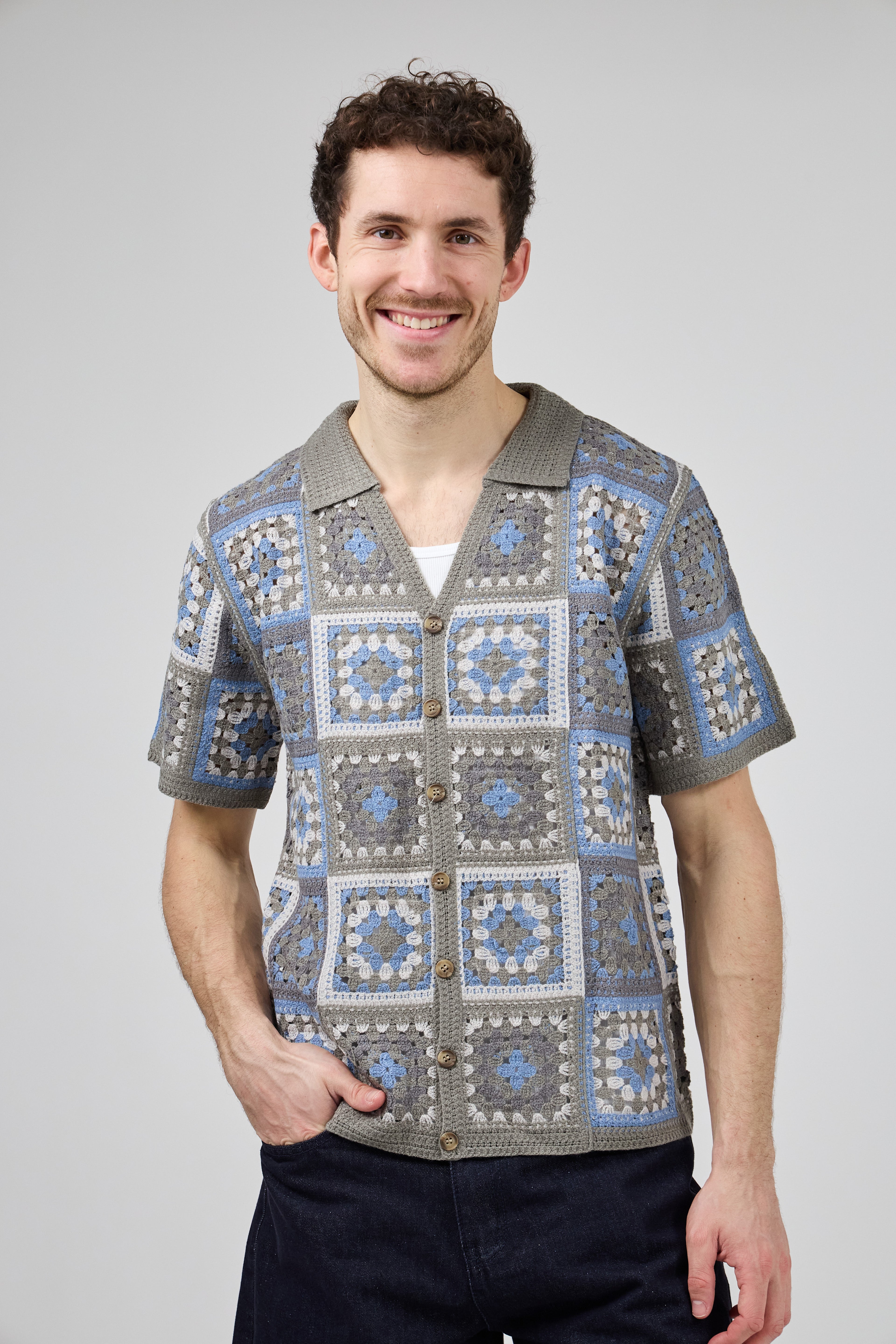 Chemise homme crochet manches courtes style vintage