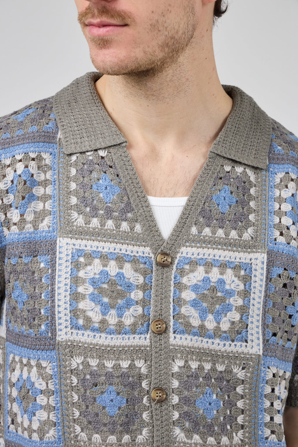 Chemise homme crochet manches courtes style vintage