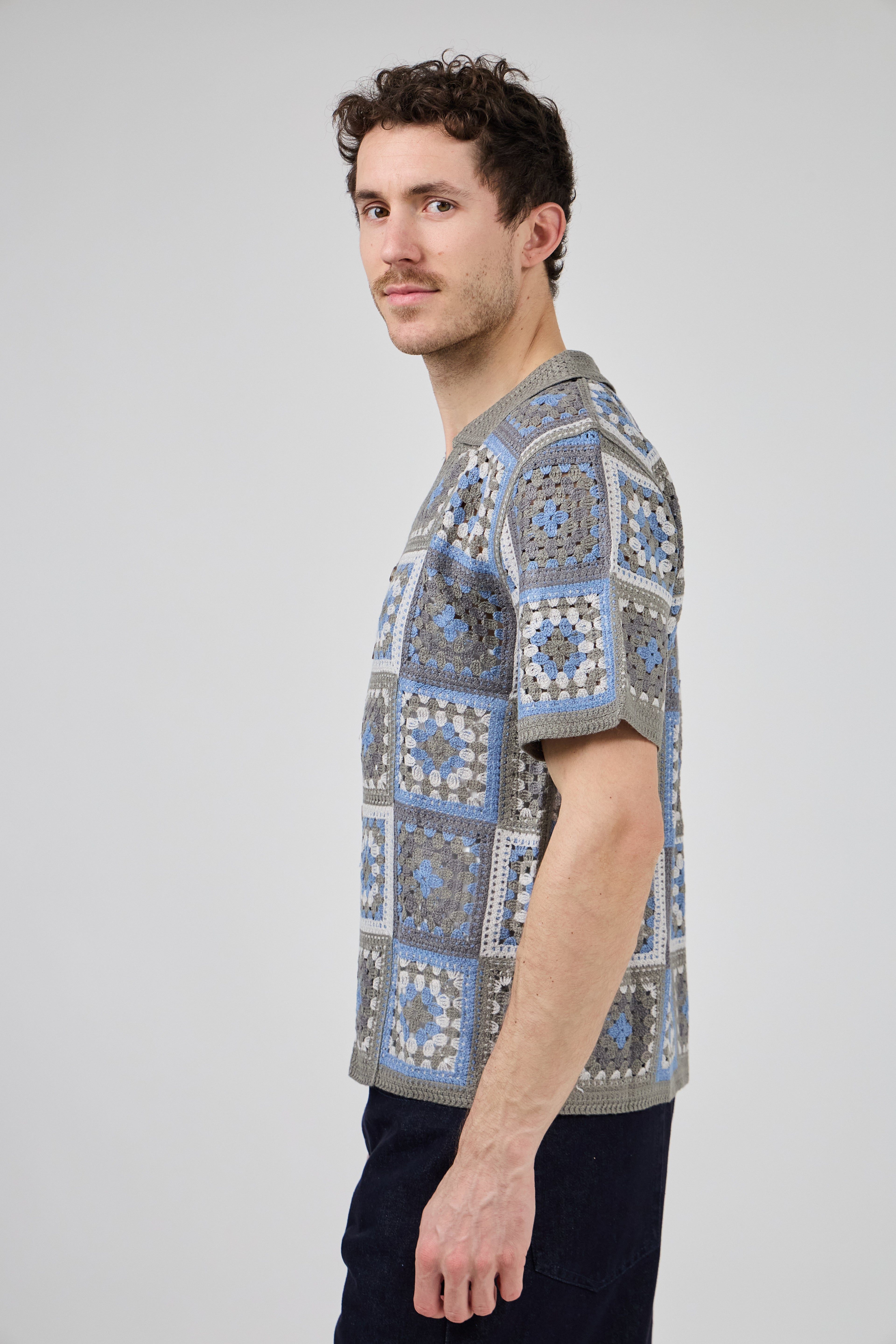 Chemise homme crochet manches courtes style vintage