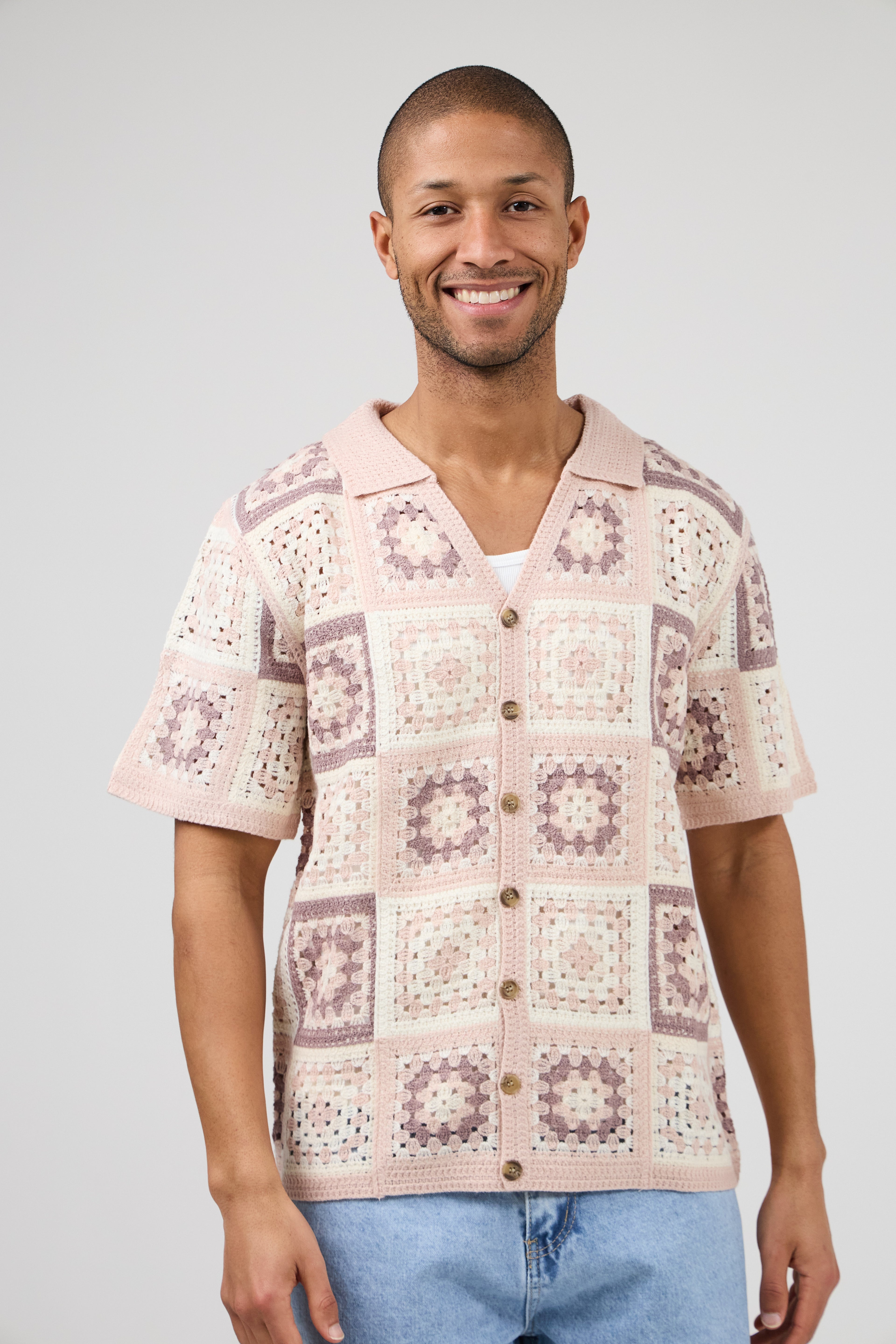 Chemise homme crochet manches courtes style vintage