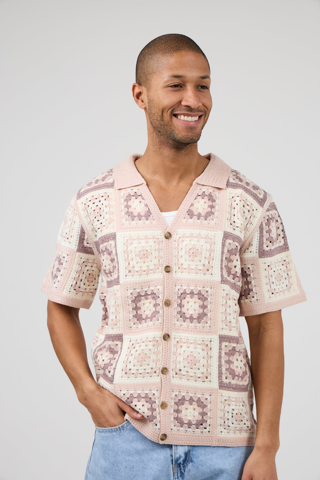 Chemise homme crochet manches courtes style vintage