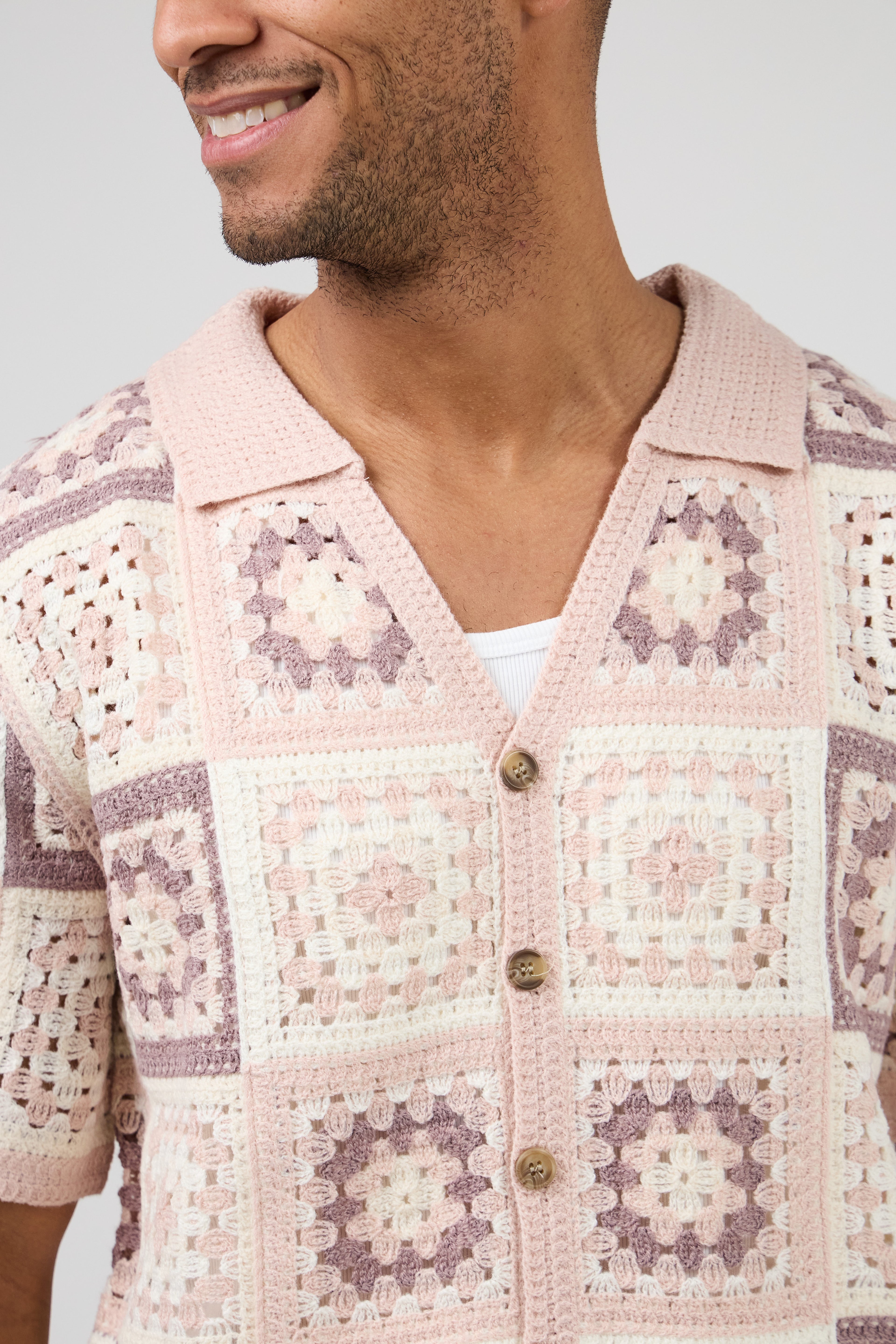Chemise homme crochet manches courtes style vintage
