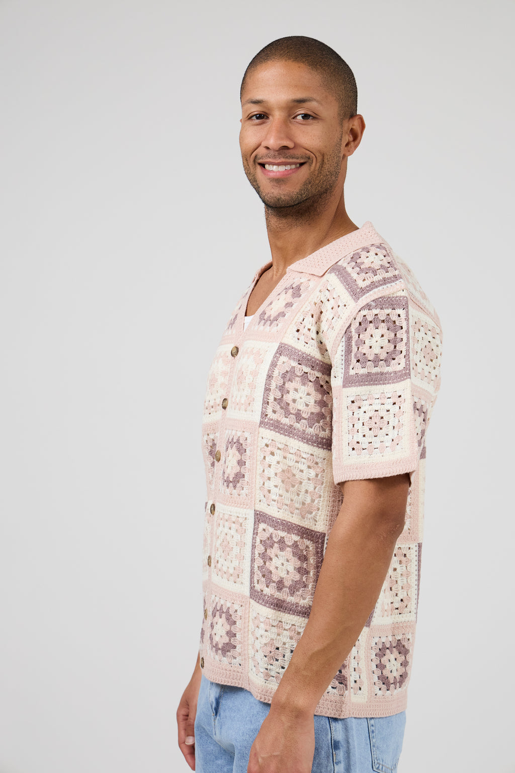 Chemise homme crochet manches courtes style vintage