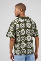 Chemise homme en maille crochet à motifs vintage