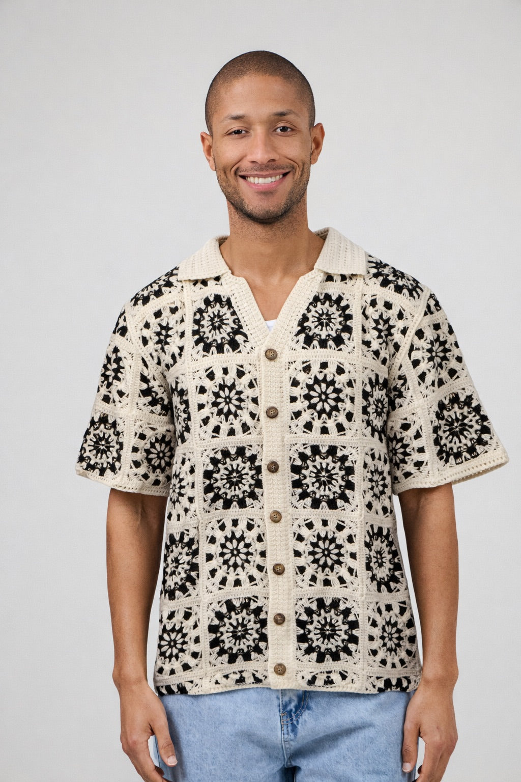 Chemise homme en maille crochet à motifs vintage