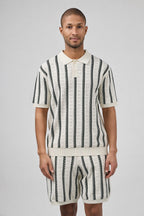 Ensemble Homme Polo Tricoté à Motifs Rayés + Short Assorti