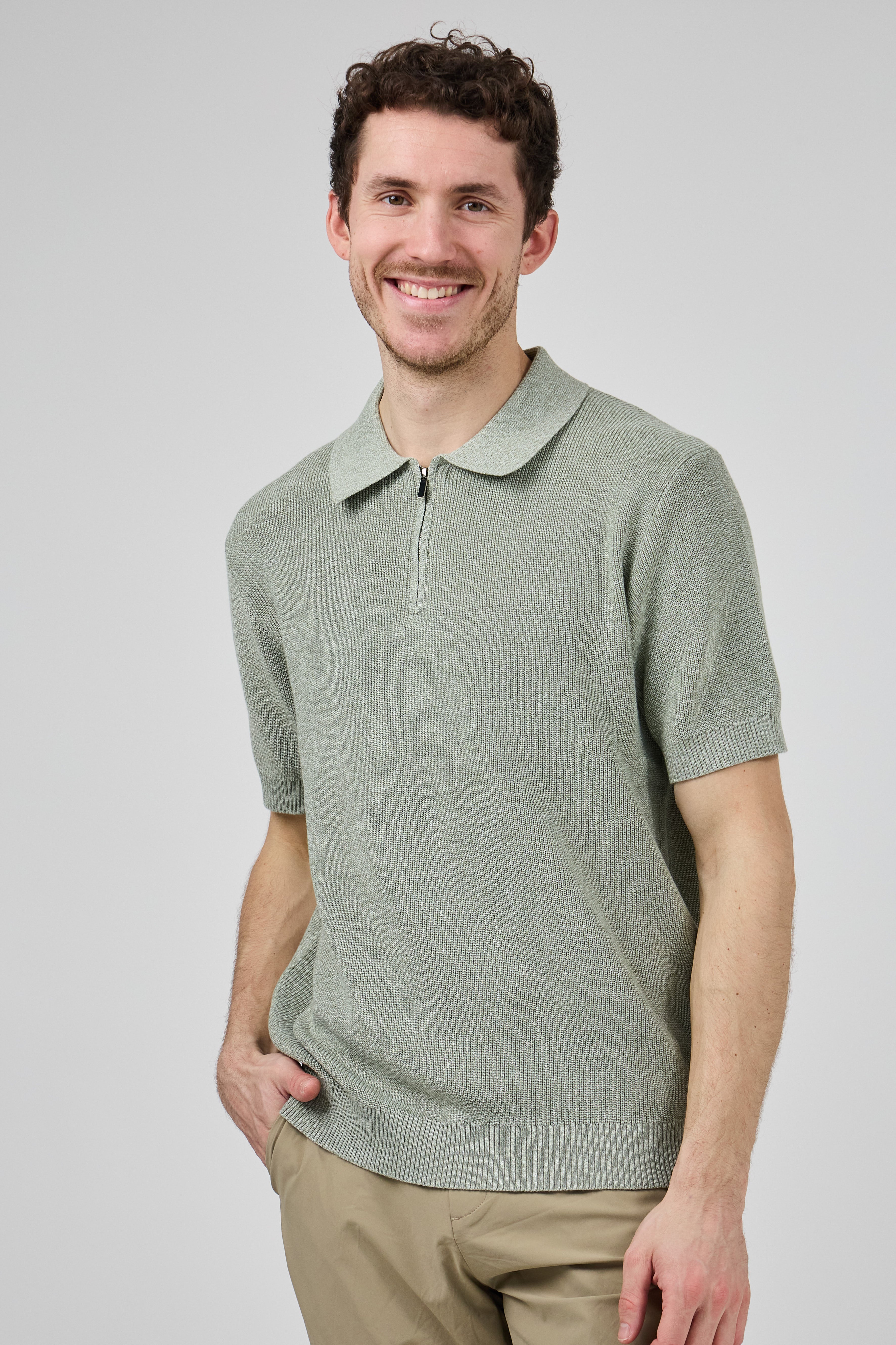 Polo en maille texturée à demi-zip pour homme