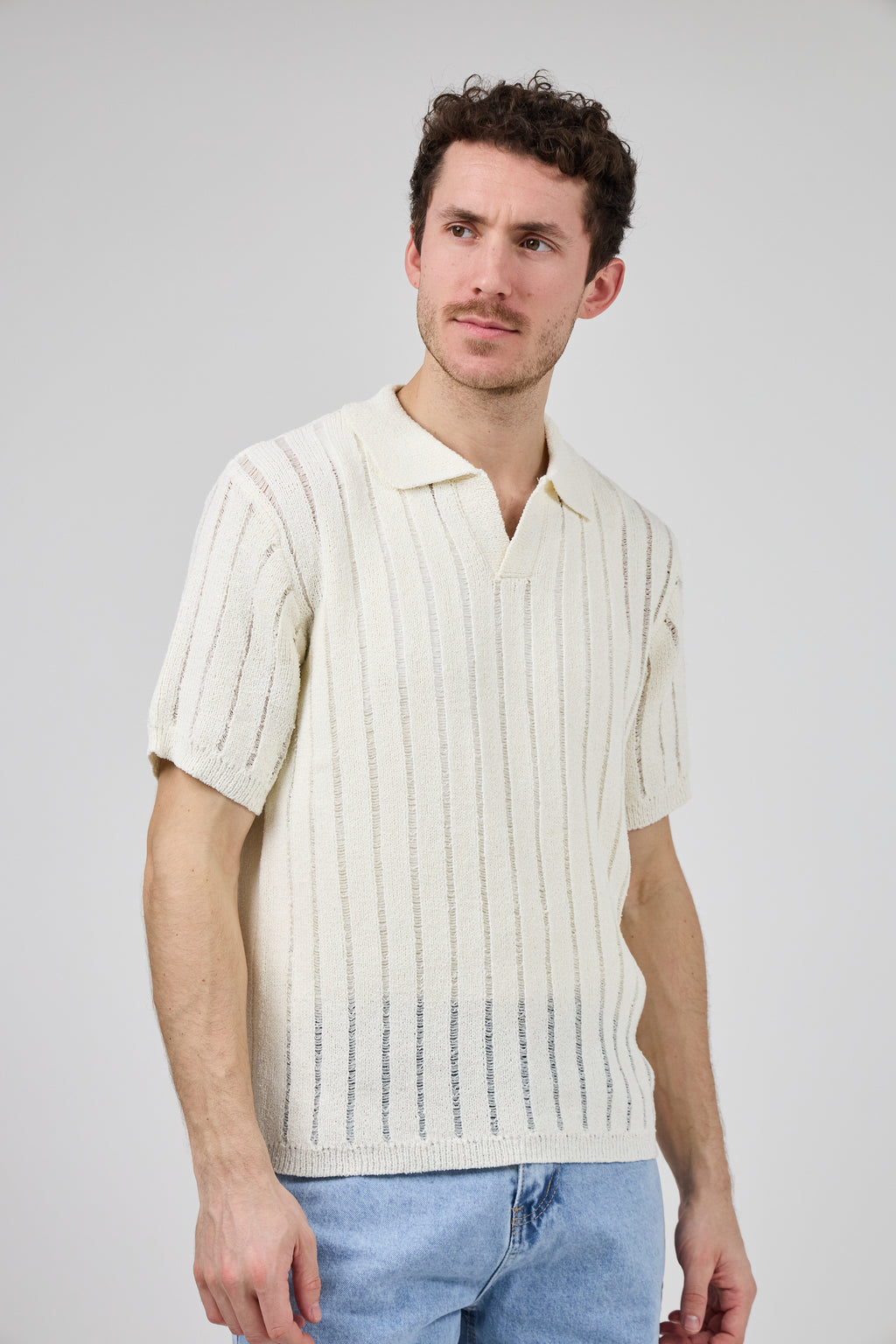 Polo en maille ajourée à manches courtes