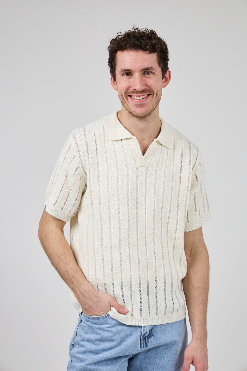 Polo en maille ajourée à manches courtes