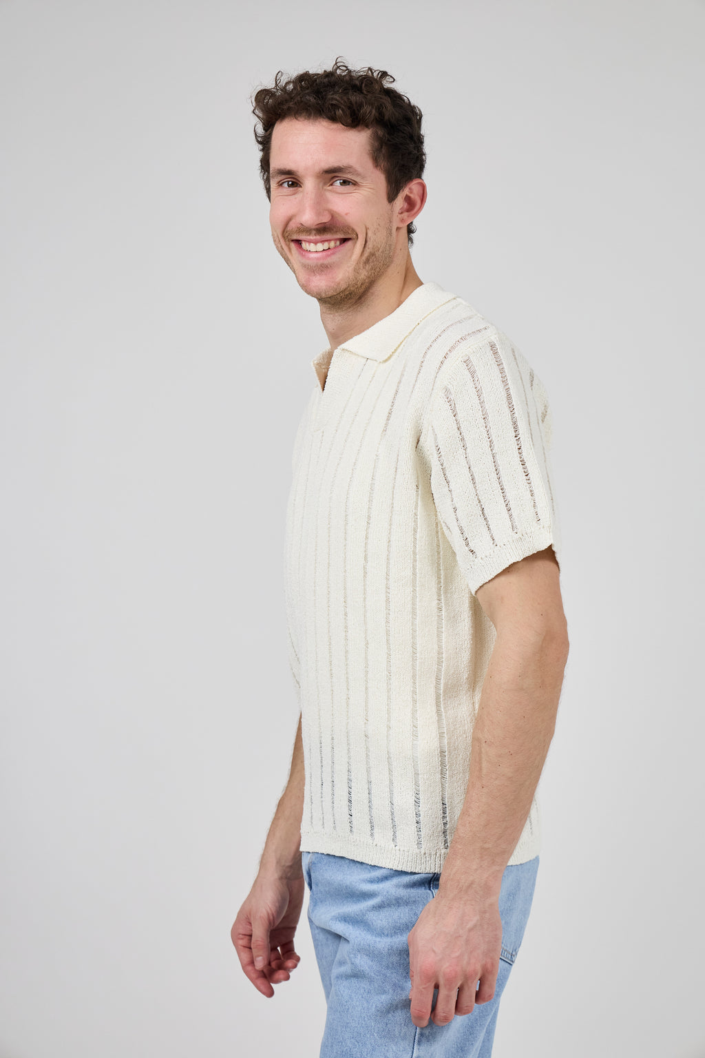 Polo en maille ajourée à manches courtes