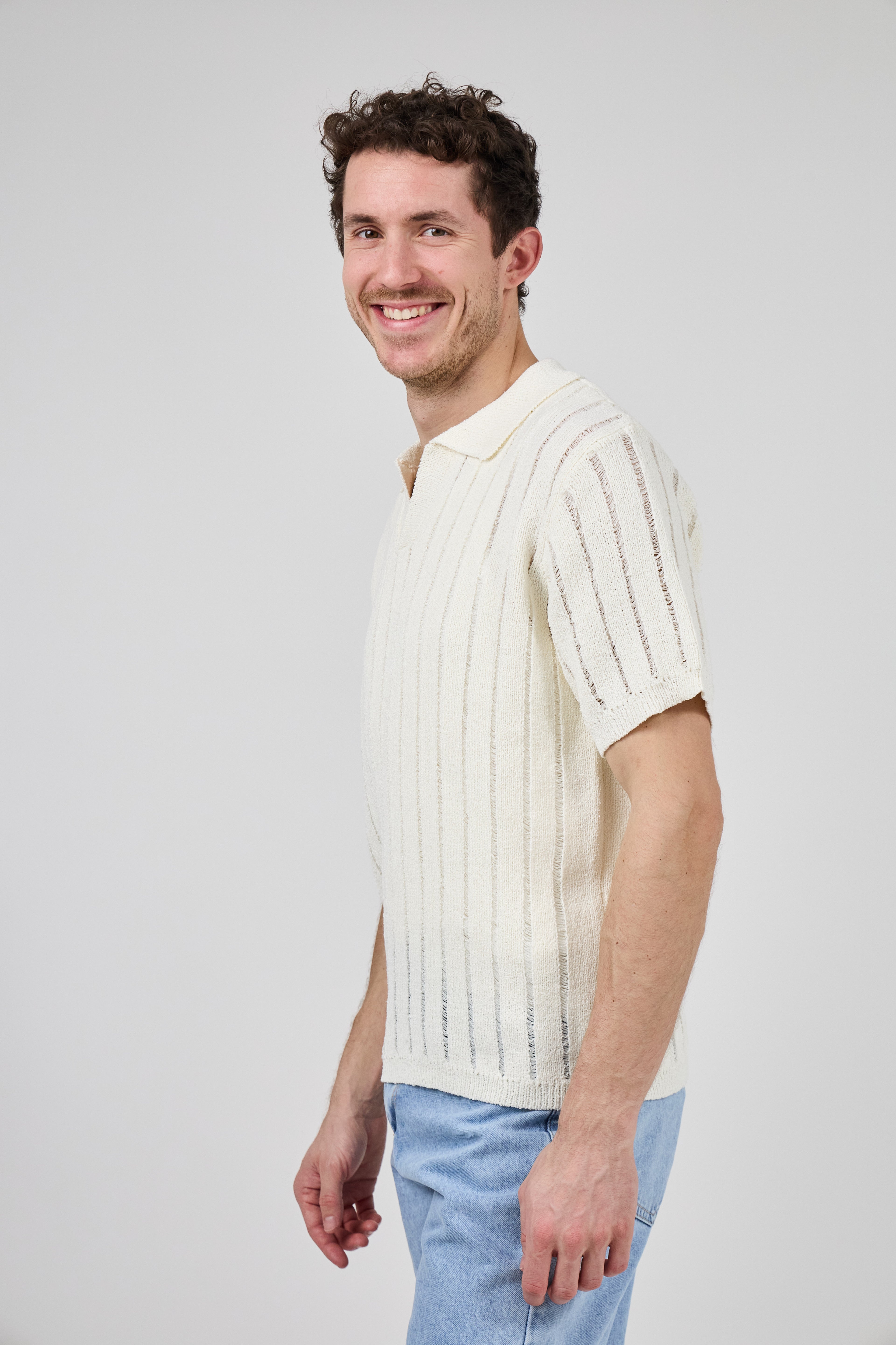 Polo en maille ajourée à manches courtes