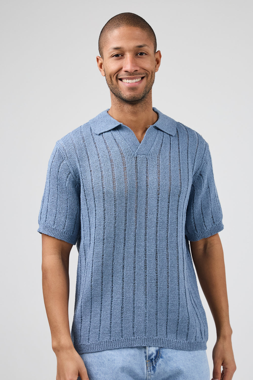 Polo en maille ajourée à manches courtes