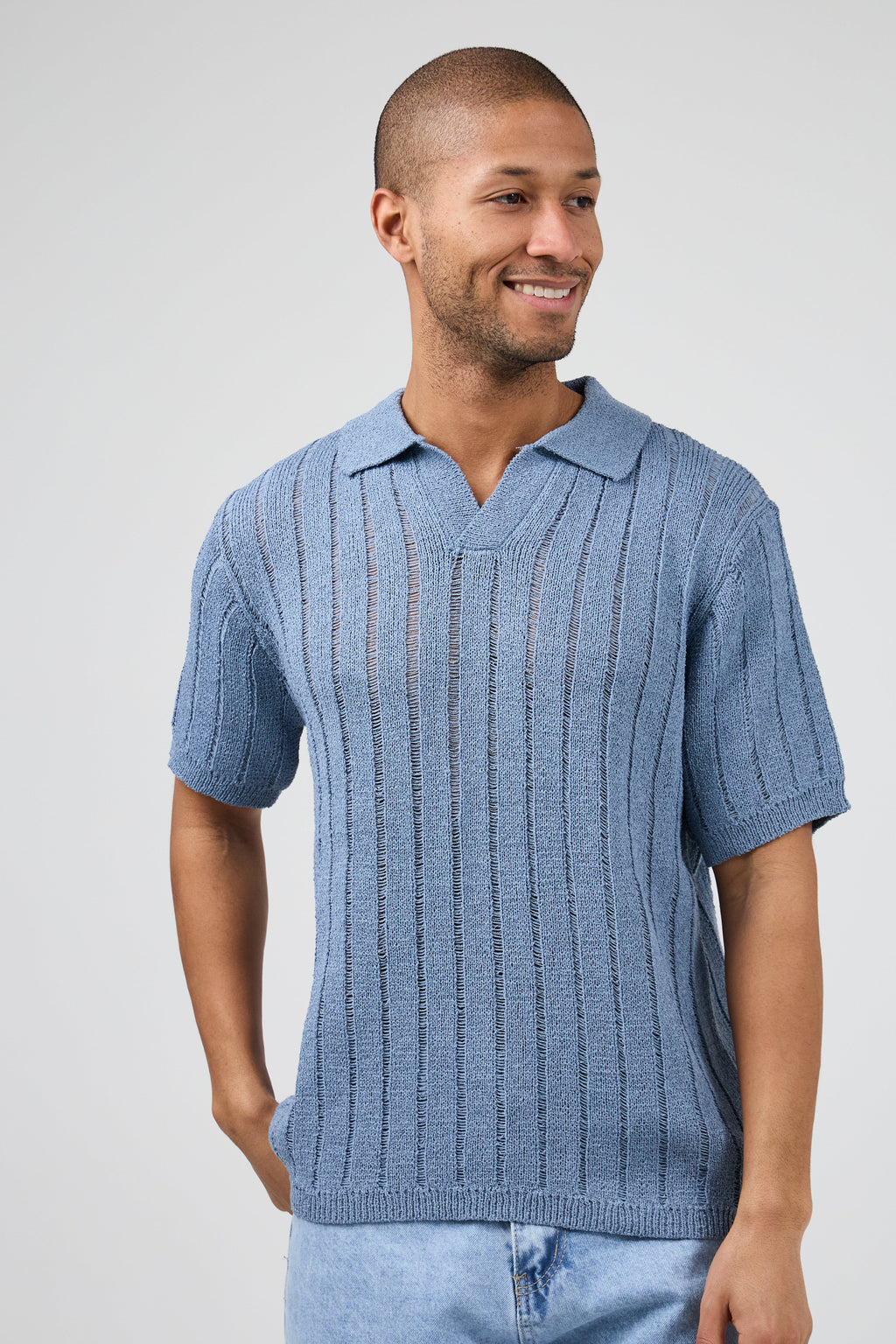 Polo en maille ajourée à manches courtes