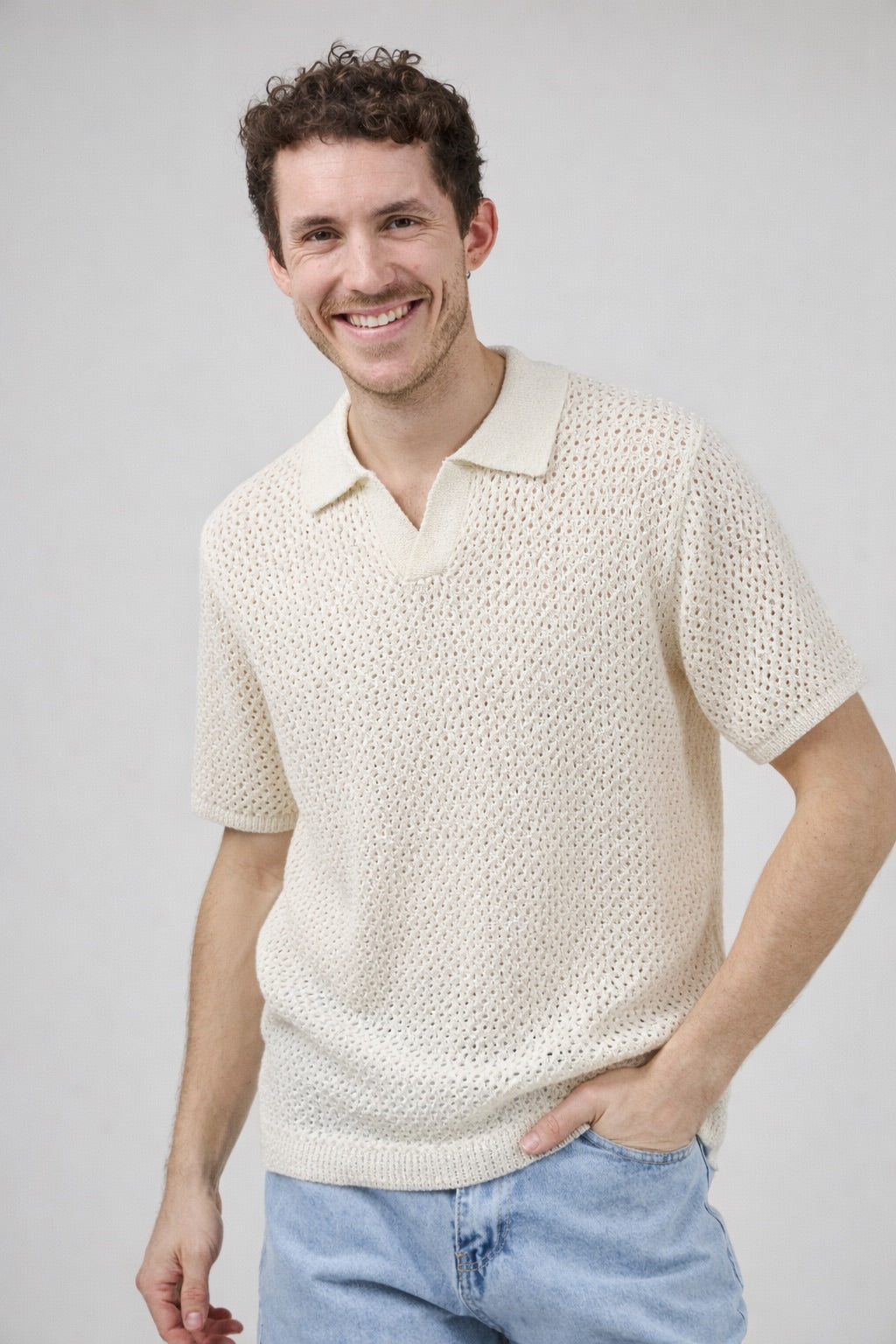 Polo en maille texturée à manches courtes