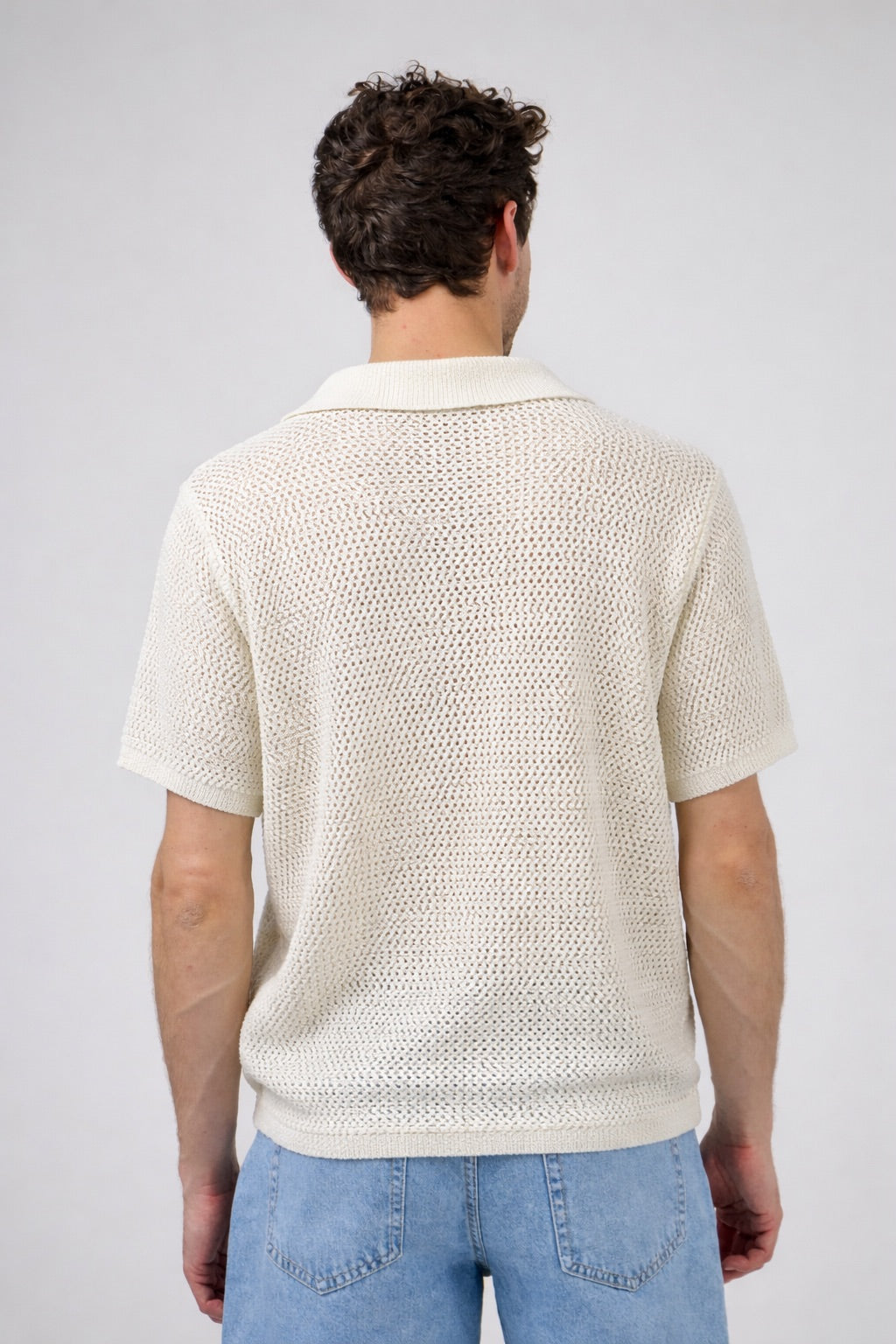 Polo en maille texturée à manches courtes