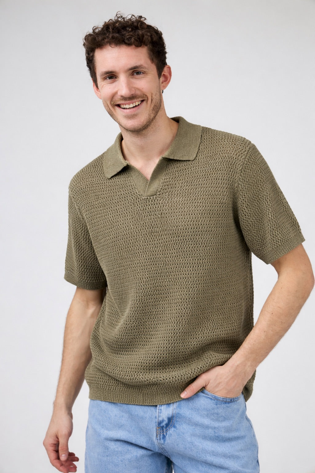 Polo en maille texturée à manches courtes