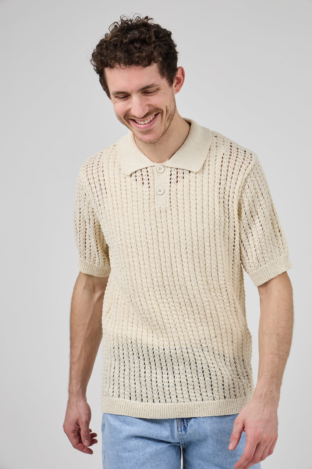 Polo en maille ajourée texturée