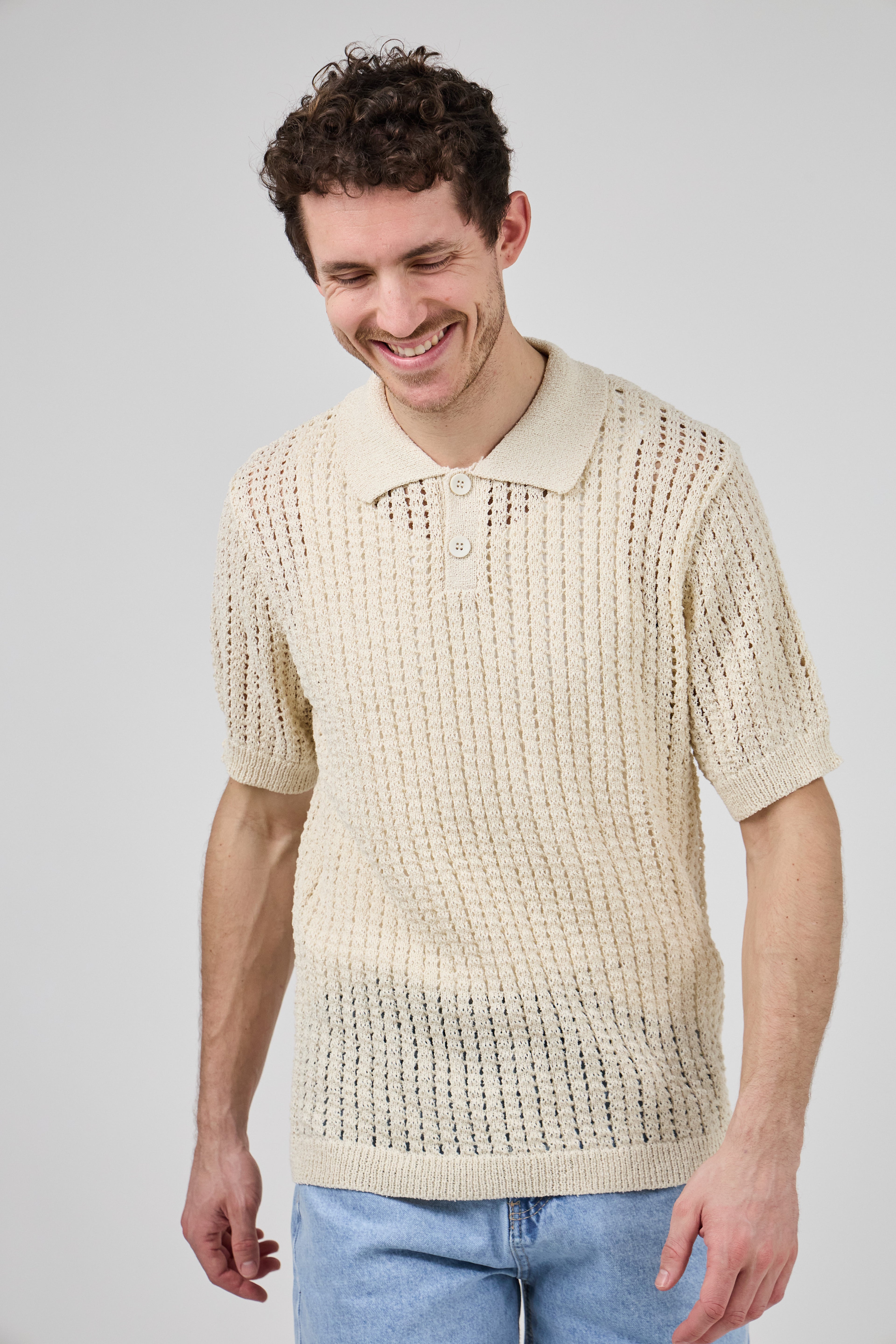 Polo en maille ajourée texturée