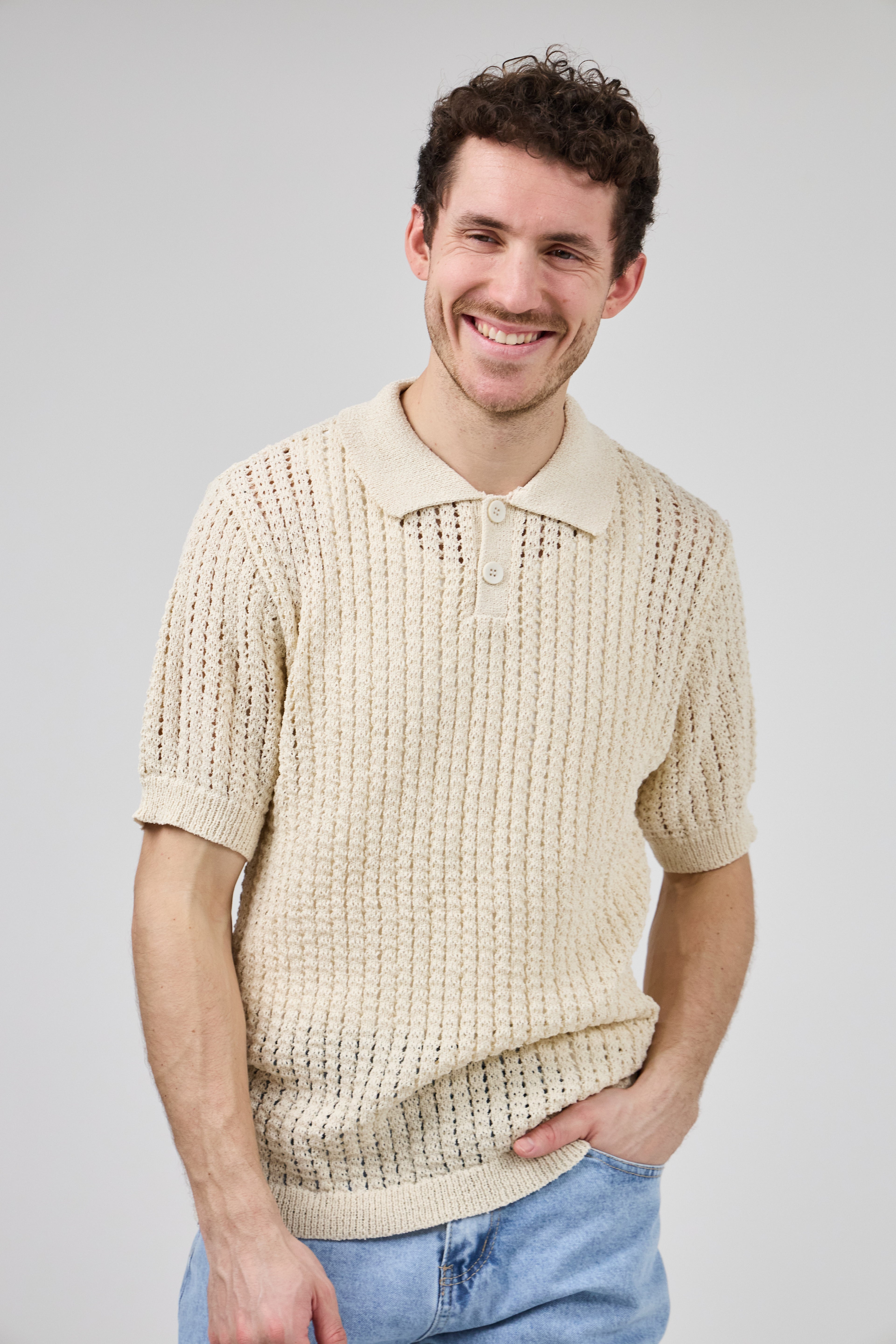 Polo en maille ajourée texturée