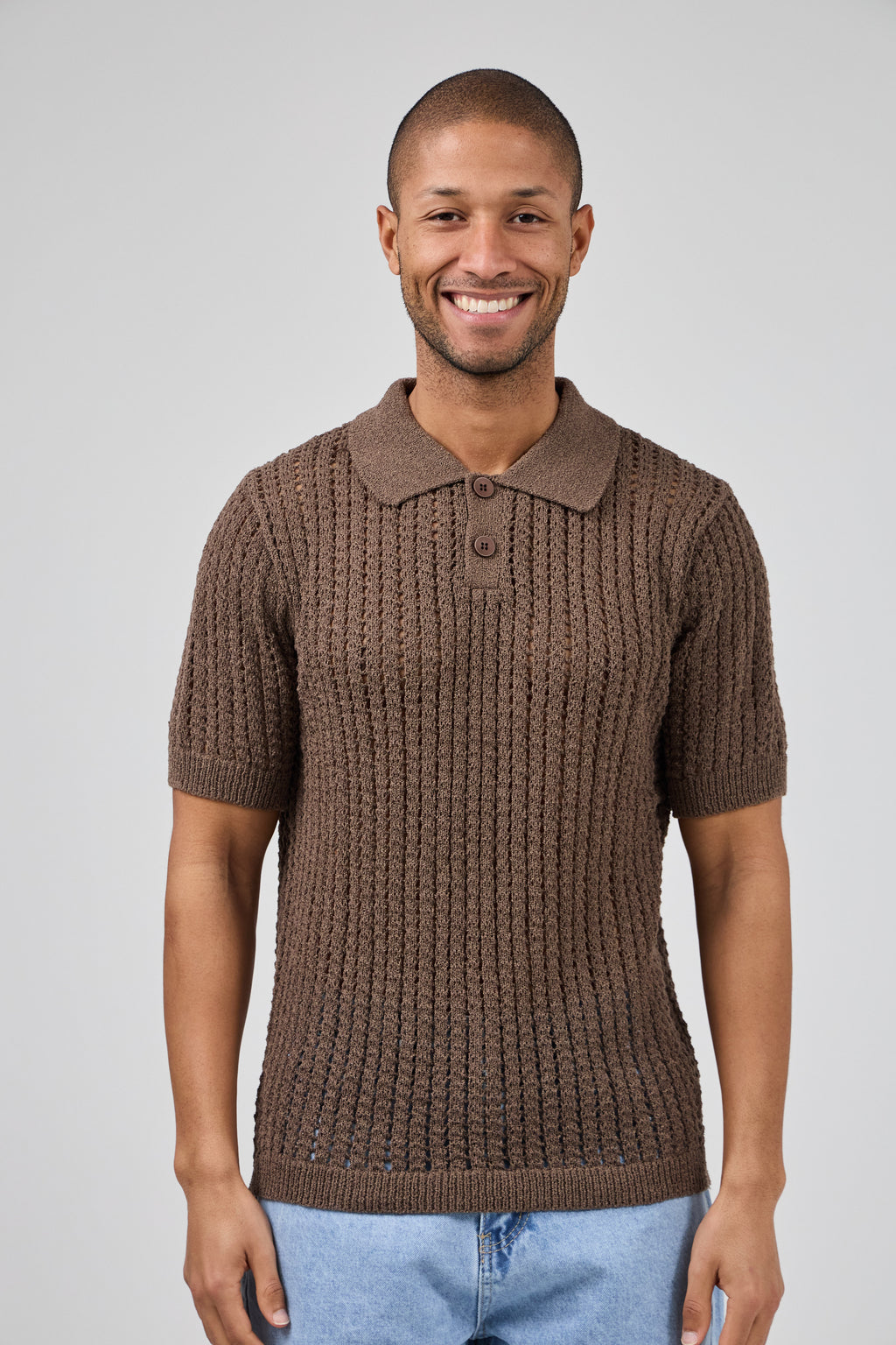 Polo en maille ajourée texturée