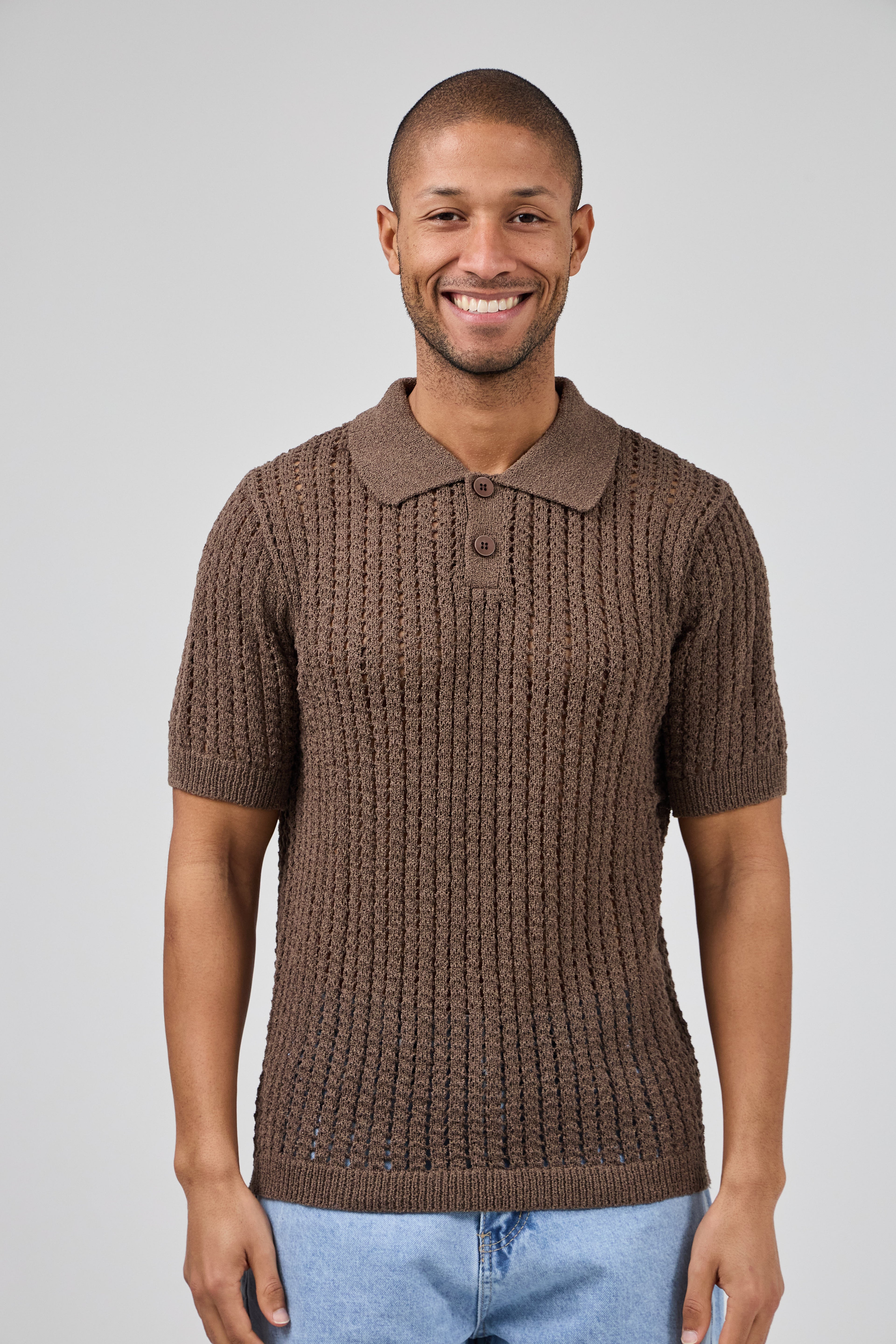 Polo en maille ajourée texturée