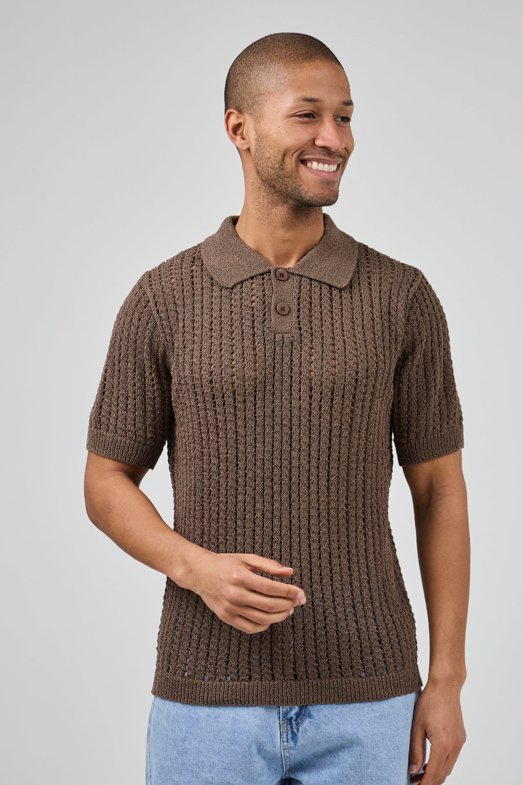 Polo en maille ajourée texturée