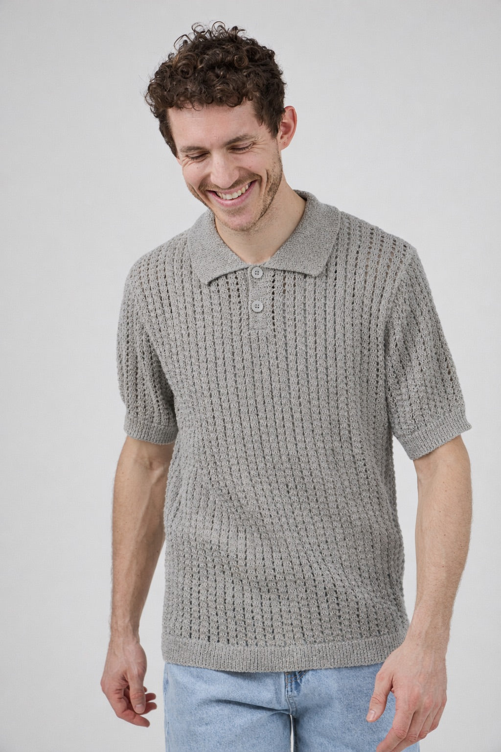 Polo en maille ajourée texturée