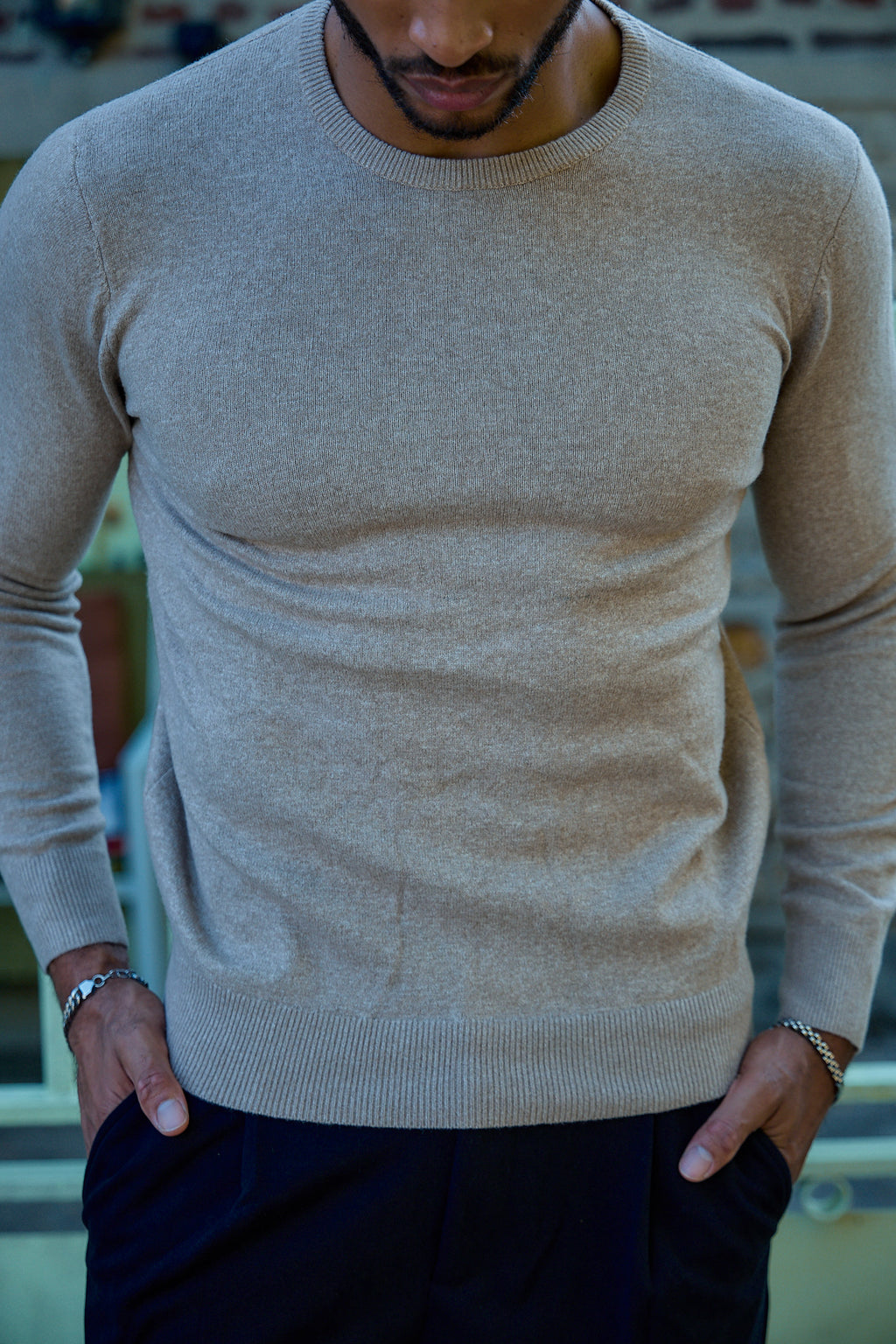 Pull Col Rond en Maille Chinée