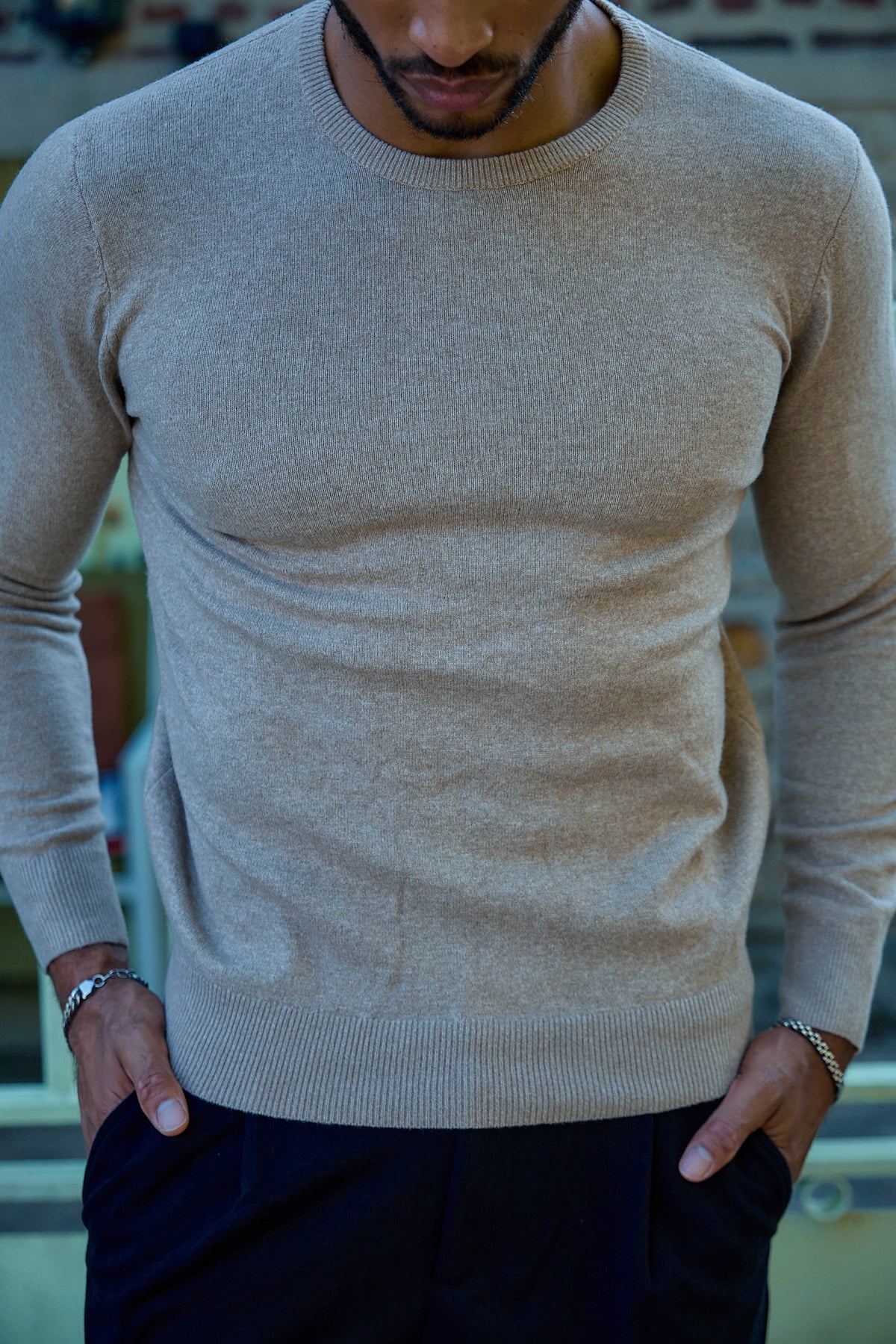 Pull Col Rond en Maille Chinée