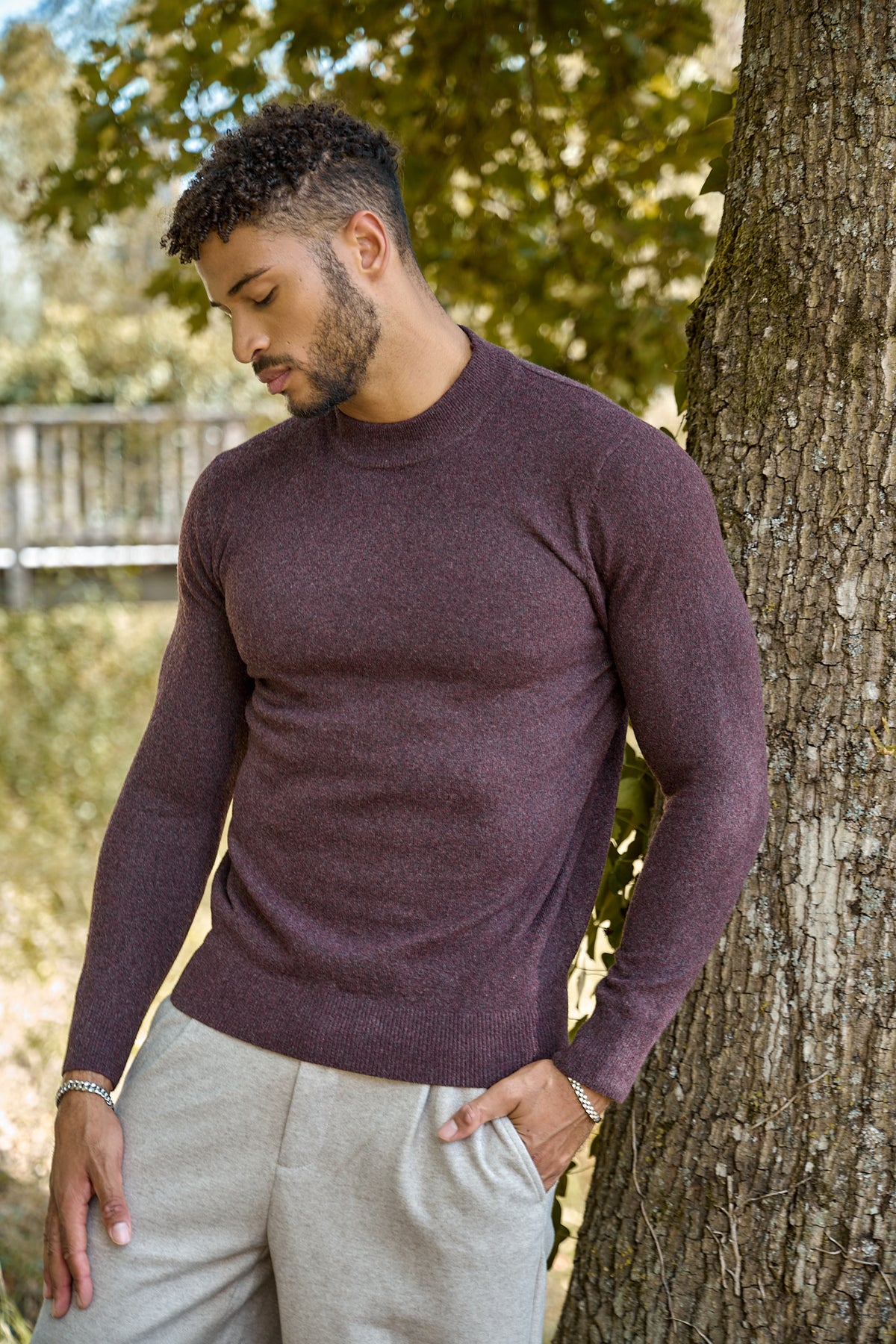 Pull Homme à Col Montant en Maille Chinée Bicolore