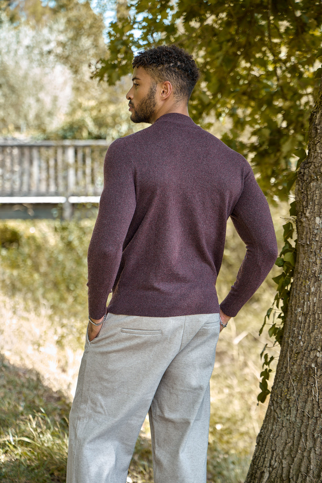 Pull Homme à Col Montant en Maille Chinée Bicolore