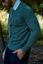 Pull Homme à Col Montant en Maille Chinée Bicolore