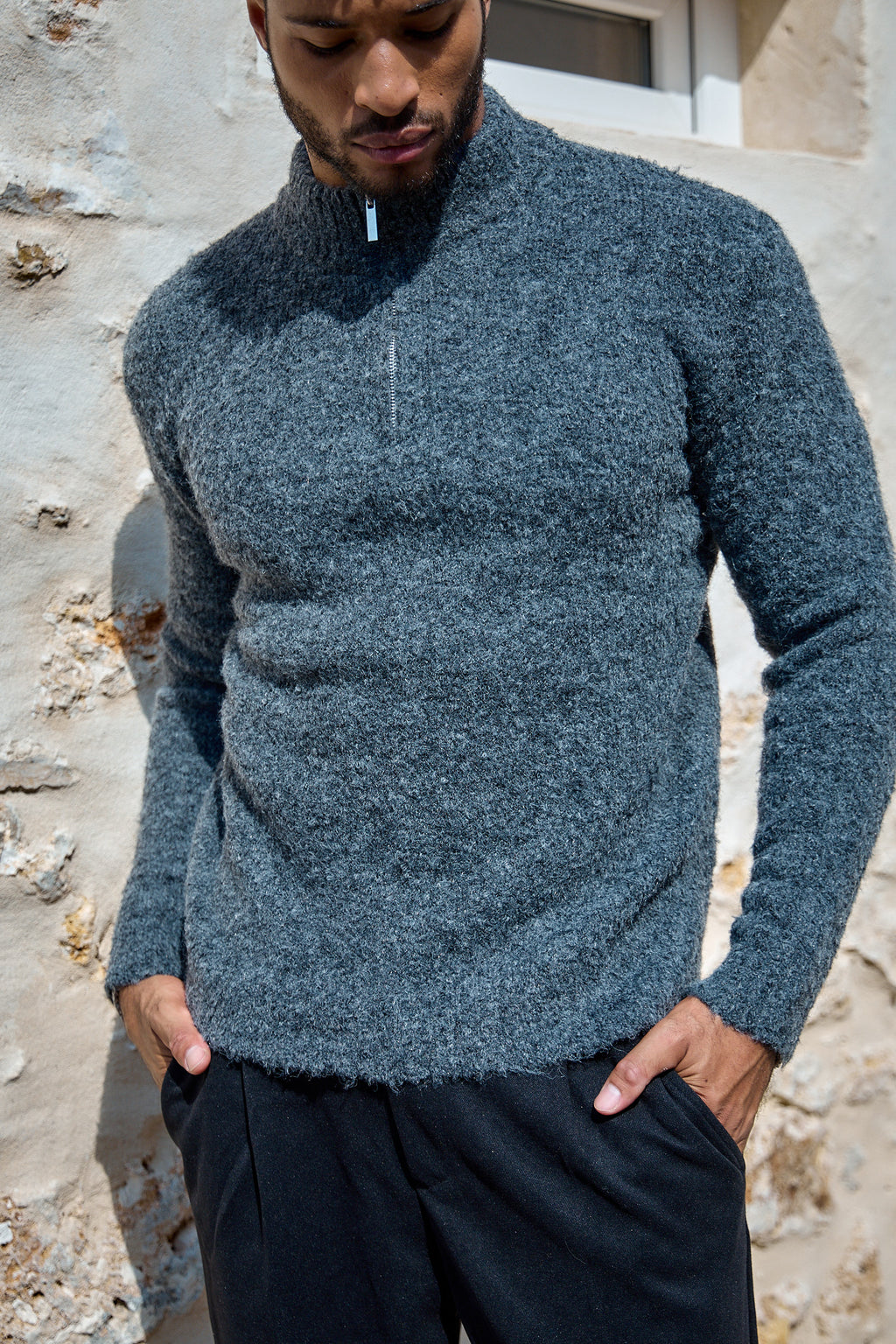 Pull Demi-Zip Texturé