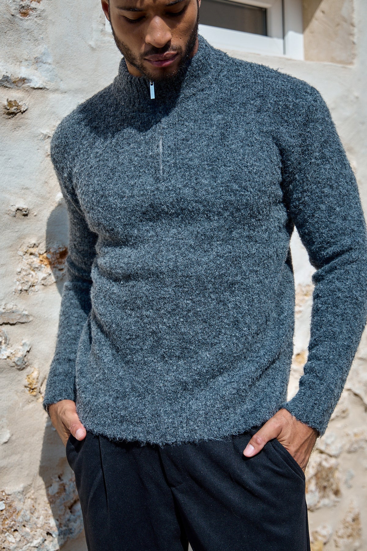 Pull Demi-Zip Texturé